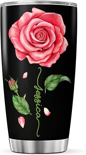 Vista 33 de CUBICER Vaso personalizado con aislamiento de lirio con tapa, nombre personalizado, regalos de Navidad para mujeres, amantes de las flores, vasos