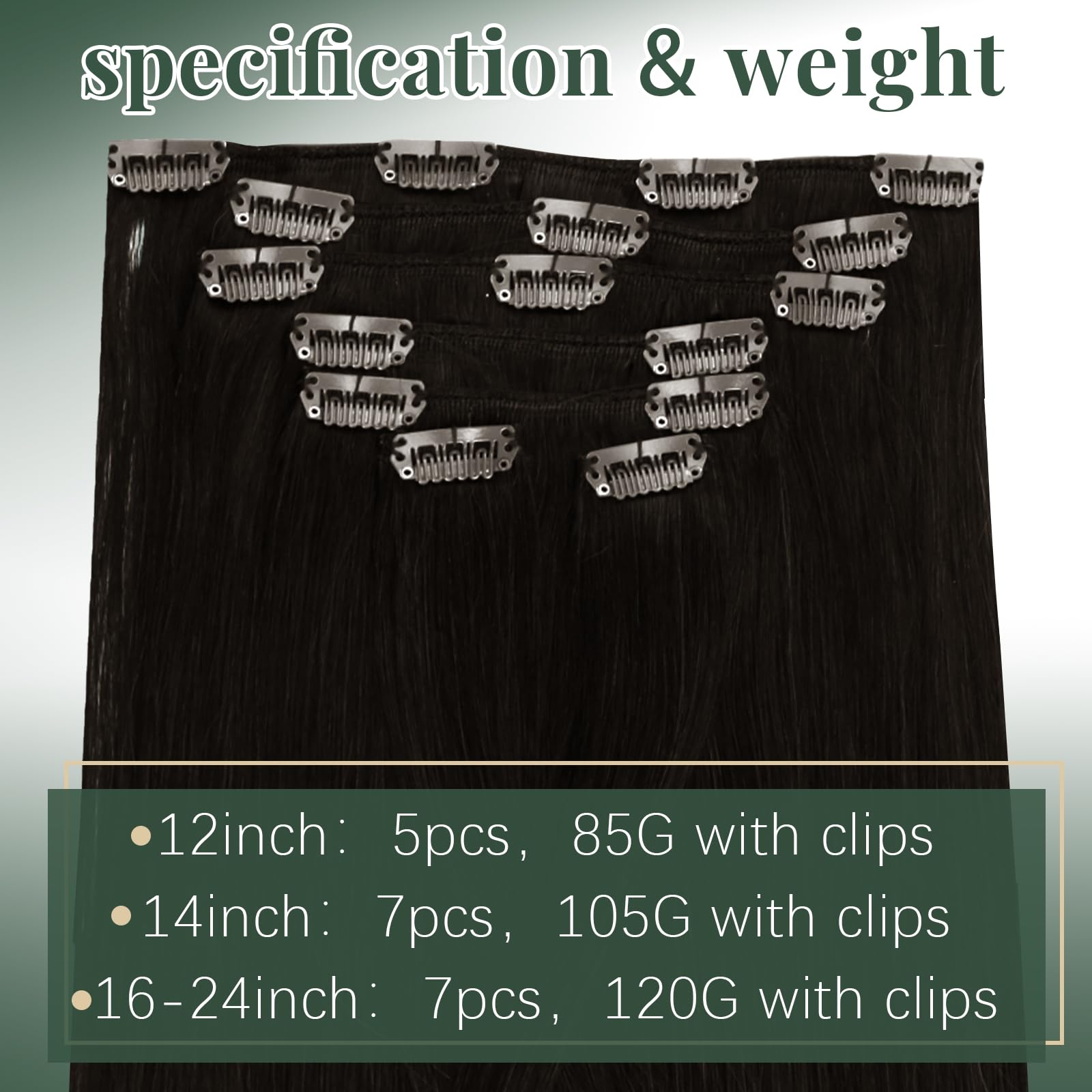 Ugeat Przedłużanie Włosów Clip in, Włosy Ludzkie, Ciemny Brąz, 45 cm 7 sztuk 120g, Włosy Clip in Extensions Brąz, Remy Naturalne Proste