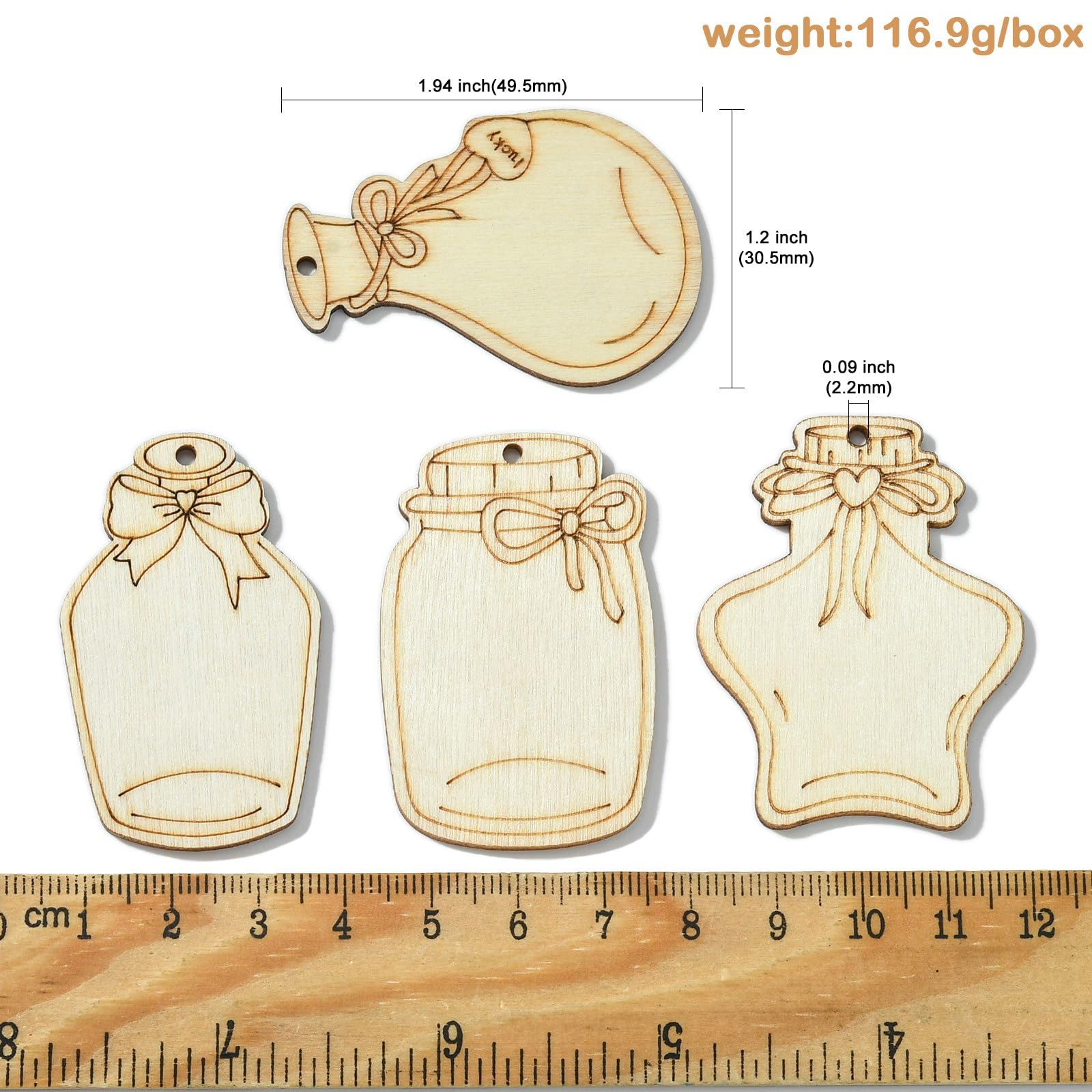 UR URLIFEHALL 40 Pcs 4 Styles Wooden Wishing Bottle Charms Unfinished Blank Wood Slices with Hole for Crafts Scrapbooking Home Garden Party Decor - Image 2