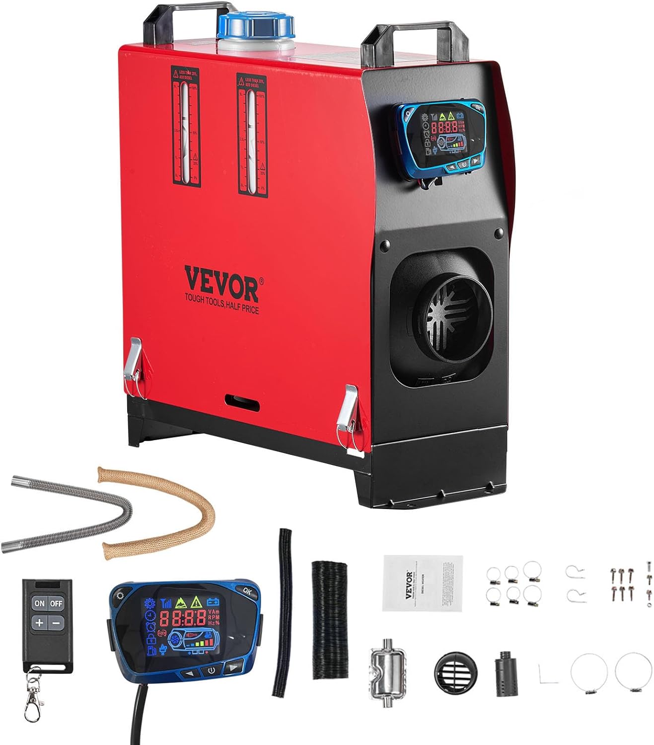 VEVOR Diesel Air Heater, 8 kW DC12-24V, Fast Heating Diesel Parking Heater with Remote Control and Blue LCD Switch, Low Noise, Pre-Heating Function, for RV, Truck, Camper, Van, Boat and Trailer