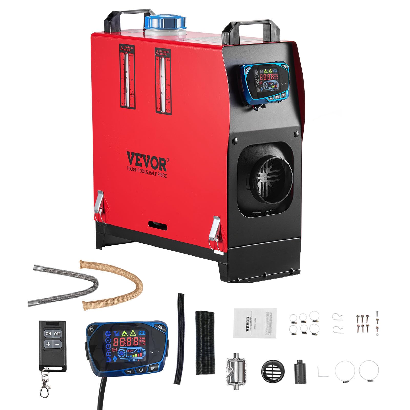 VEVOR Diesel Air Heater, 8 kW DC12-24V, Fast Heating Diesel Parking Heater with Remote Control and Blue LCD Switch, Low Noise, Pre-Heating Function, for RV, Truck, Camper, Van, Boat and Trailer