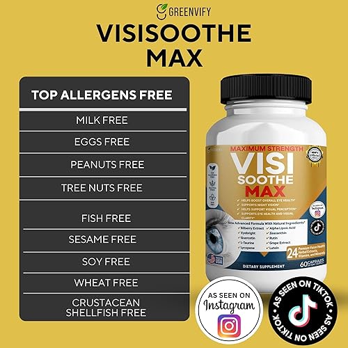 Miniatura 2 de Vision Soothe Max Suplemento para la salud ocular, 60 cápsulas, 24 extractos de hierbas con vitaminas y minerales, máxima fuerza (1)