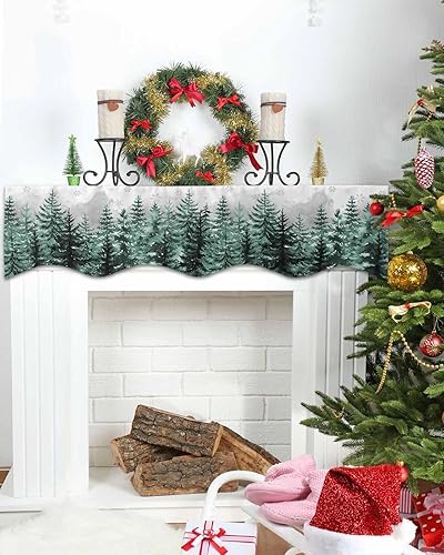 Miniatura 4 de Bufanda de mantel de Navidad de 90 x 17 pulgadas, decoración de mantel de árbol de Navidad verde para chimenea, decoración de día festivo, bosque,