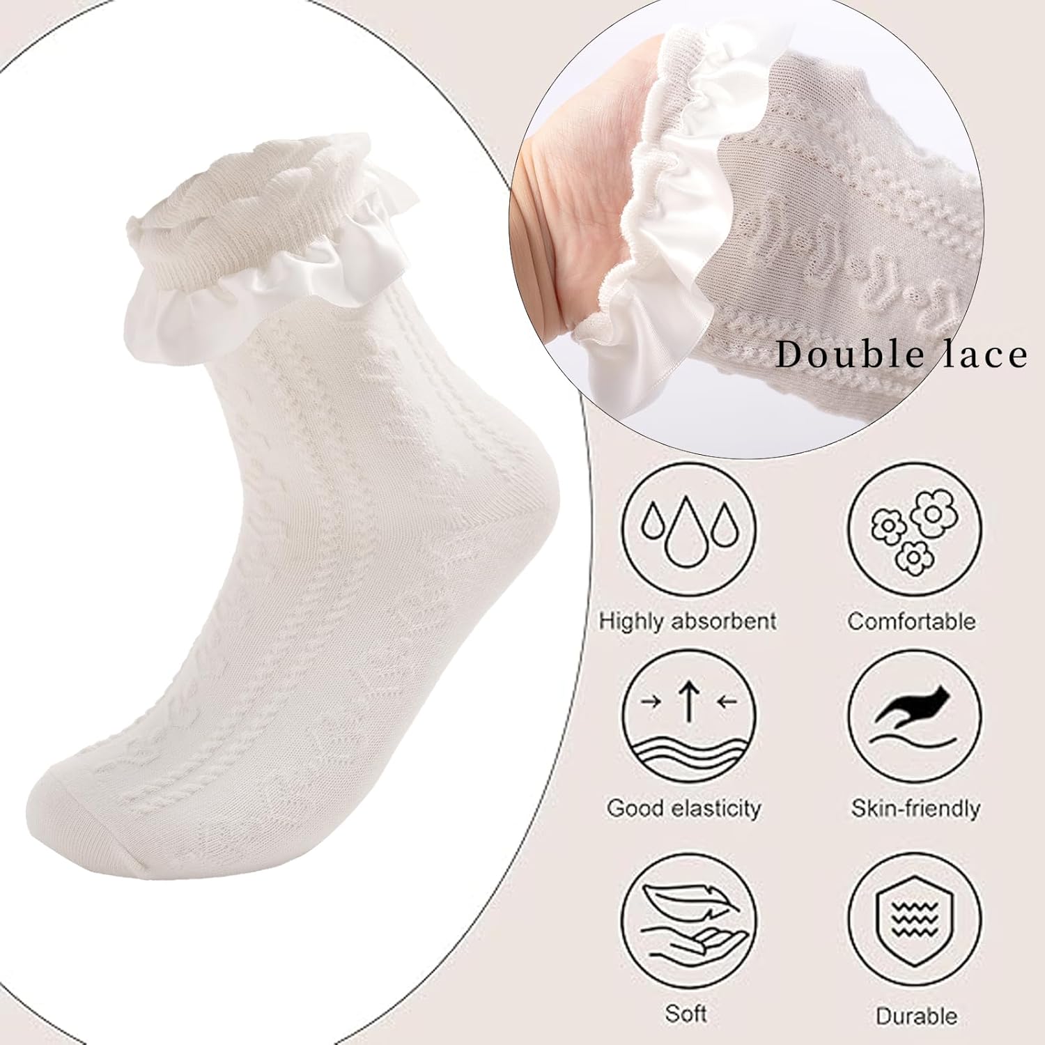 Ruffle Socks for mid-calf Lace Ruffle Frilly Women Girl Princess JK Socks Comfortable Cotton thumbnail