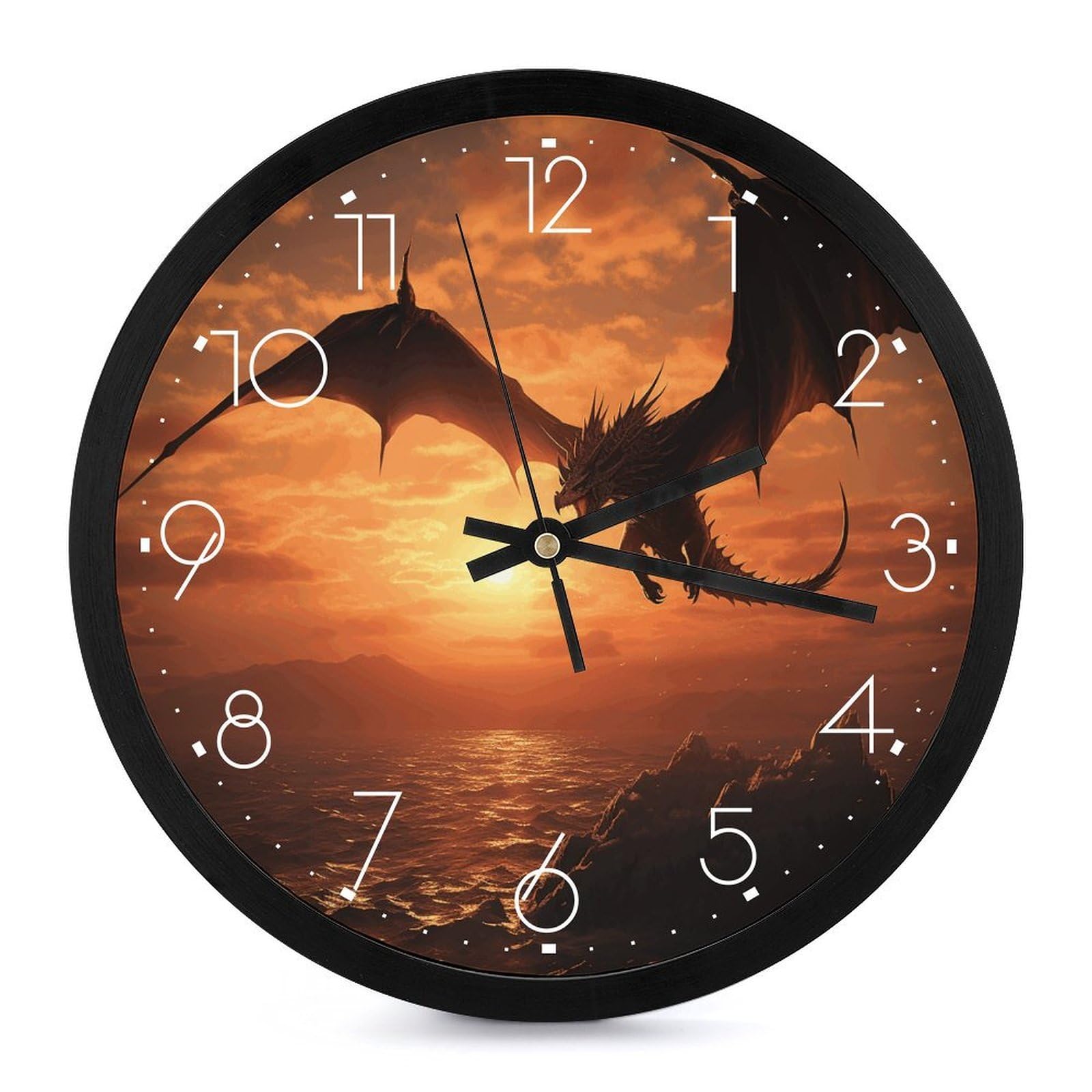 Horloge murale dragon volant analogique et décorative pour maison