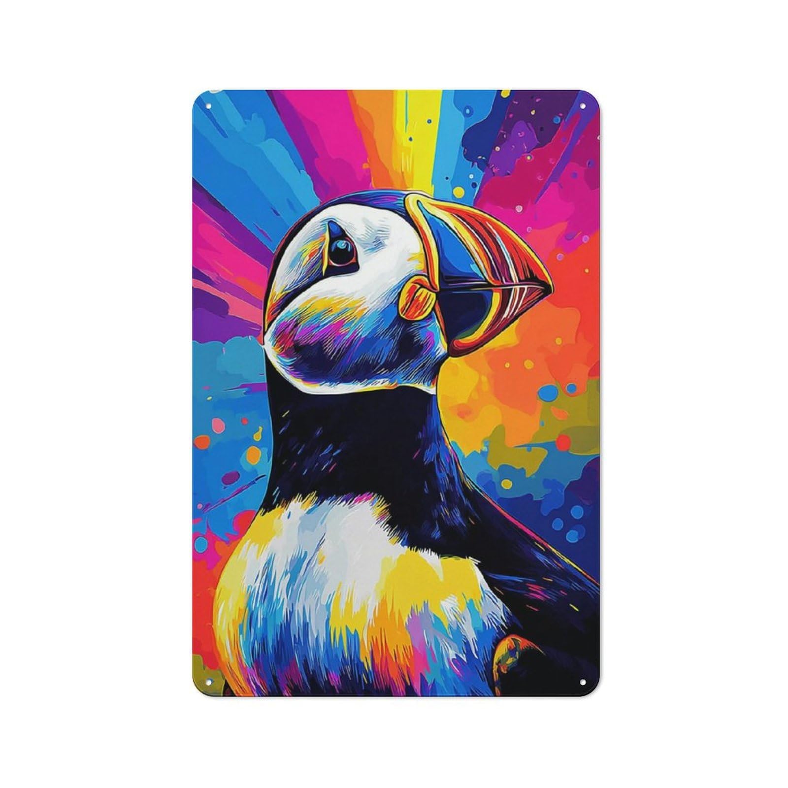 Junmoney Colorful Puffin Portrait -6 Vintage Tin Sign 30X20cm Featuring For Workshop Wall, Gift For Metal Sign Collectors During The Christmas Season