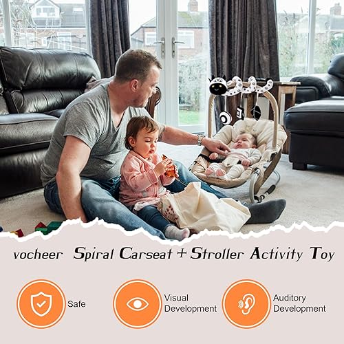 Miniatura 2 de vocheer Juguete colgante para asiento de automóvil, movimiento de cuna, círculo de animales, juguete de peluche Proller blanco y negro, juguete de