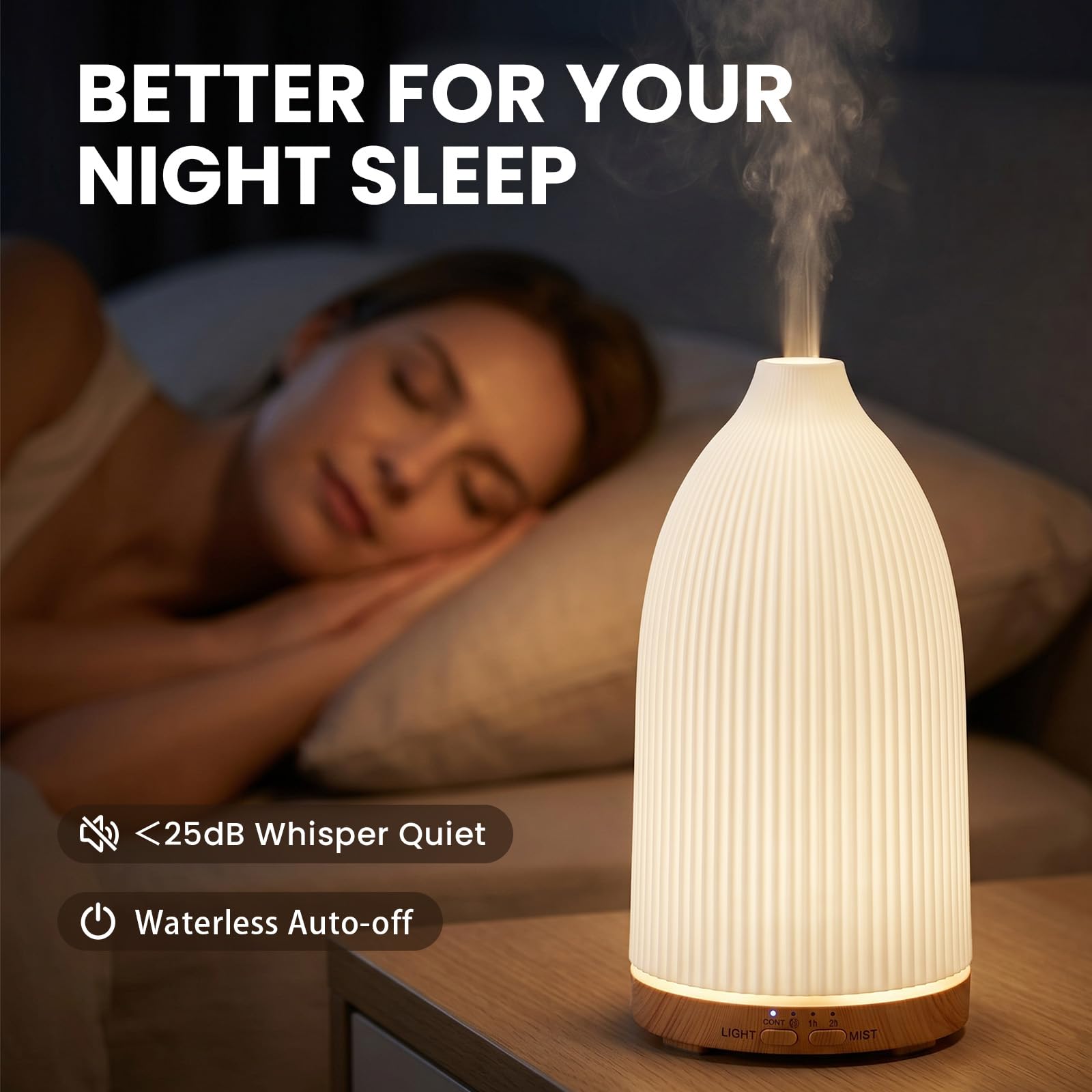 AESHORY Diffusore di Oli Essenziali, 100ml Ultrasuoni Umidificatore Ambiente per Aromaterapia Yoga, Diffusore di Aromi con Luce Notturna LED Giallo Caldo, Spegnimento automatico, Regali per Casa Nuova