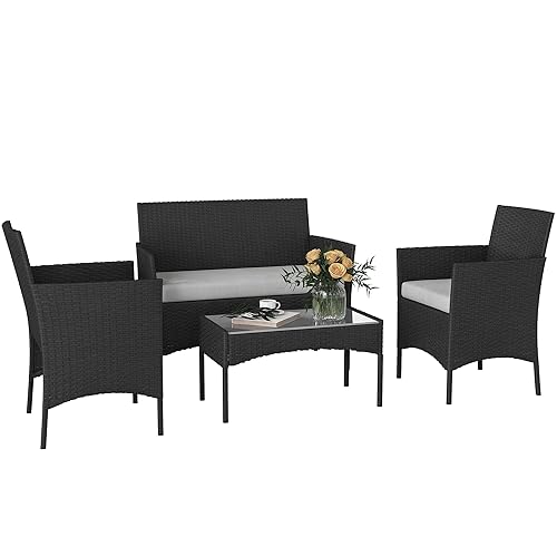 Outsunny Salon de Jardin extérieur 4 Personnes, Salon de Balcon