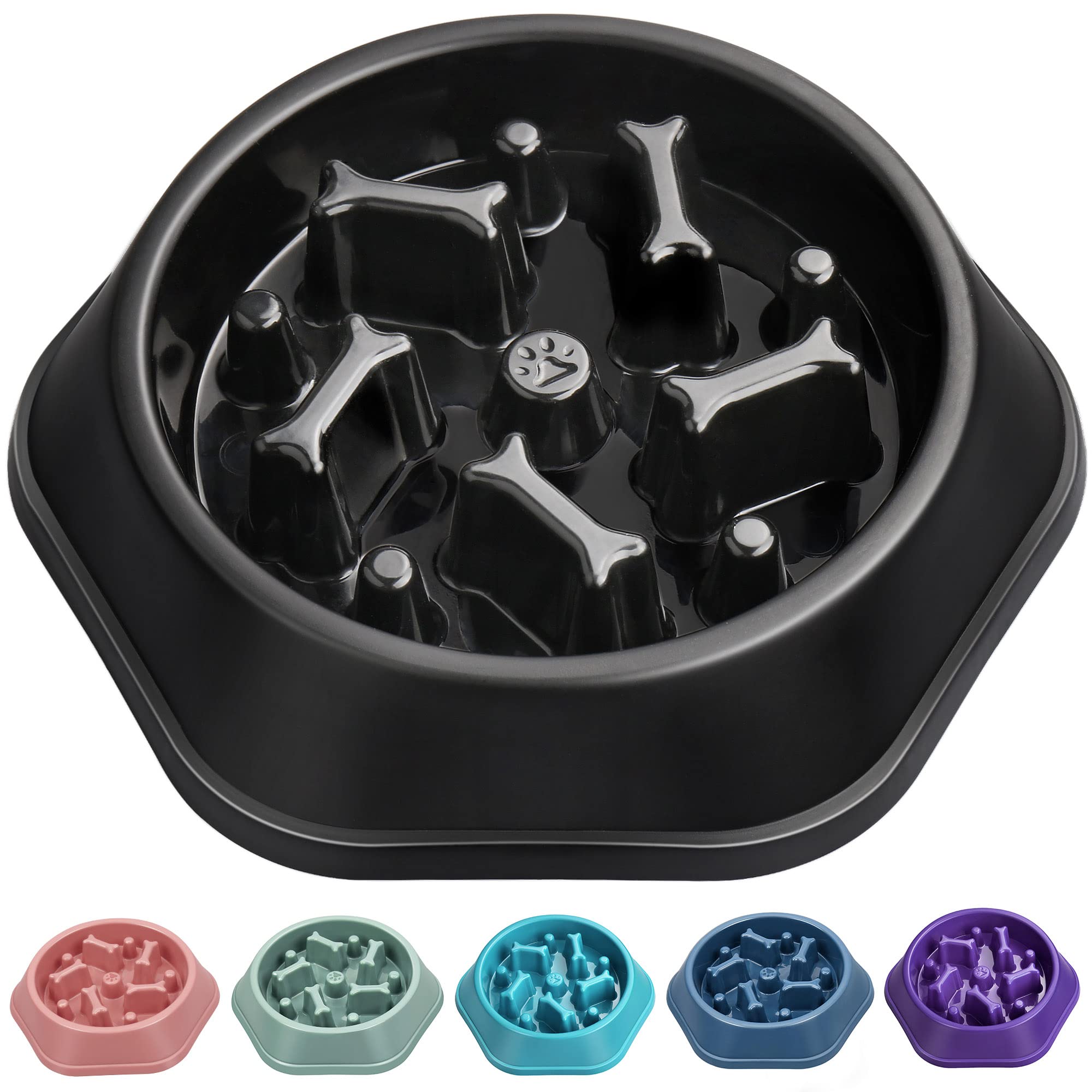 UPSKY Slow Feeder Dog Bowl Anti-Chocking Slower Feeding Dog Puzzle Bowl, Interactive Bloat Stop Dog Food Bowl Dishes Non-Slide Dog Lick Treat Bowl for Small Medium Dogs - B-black
