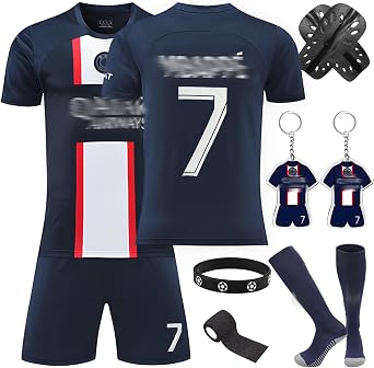 Football Kits for Kids Boys,No.7 Football Training Kits, Home Away Soccer Jerseys for Boys Include Shirts, Shorts, Guard Plate, Keychain and Socks