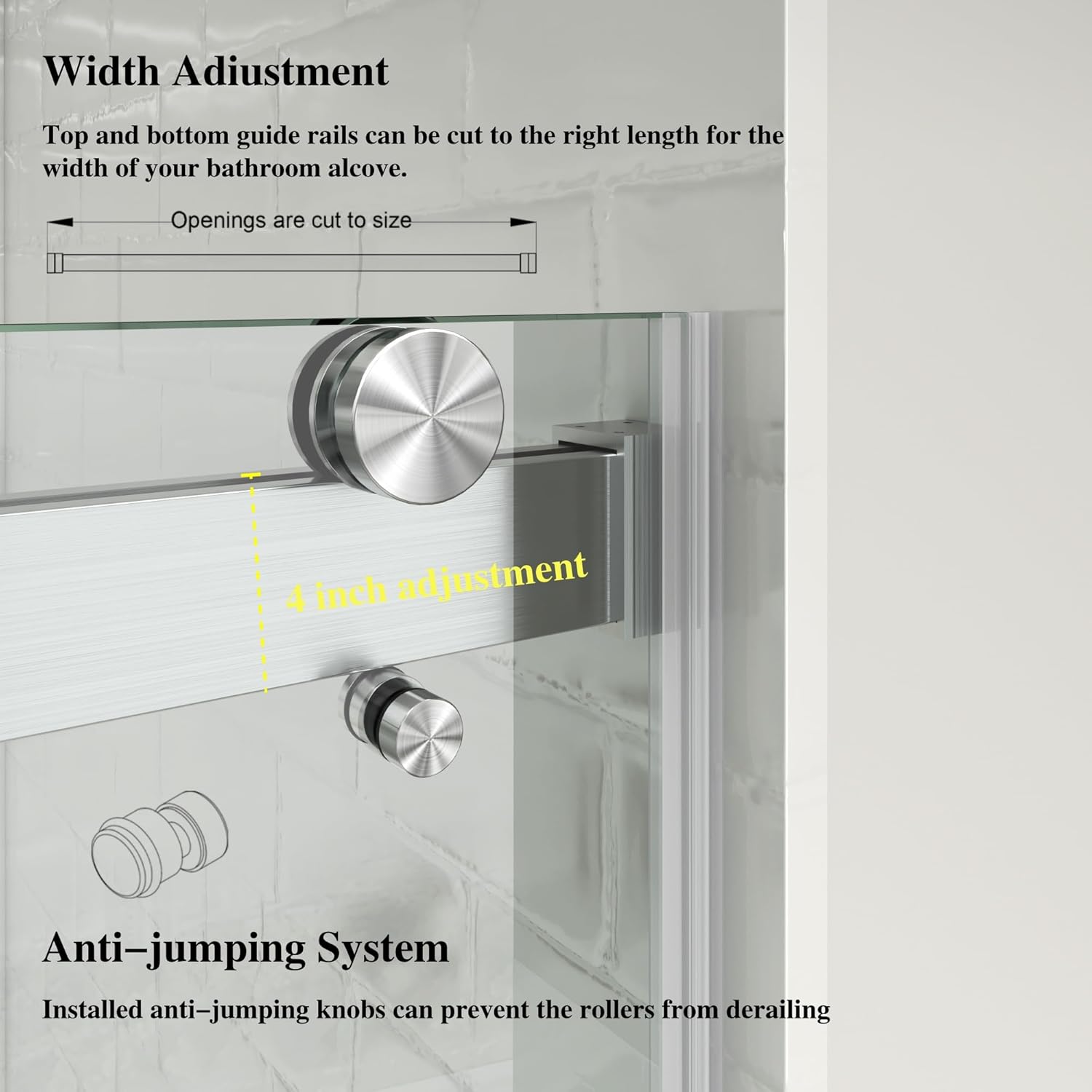 Bathtub Shower Doors Frameless 56-60" W x 66" H Width Adjustable 5/16"(8mm) Double Sliding Glass Tub Door Stainless Steel Hardware (Brushed Nickel)