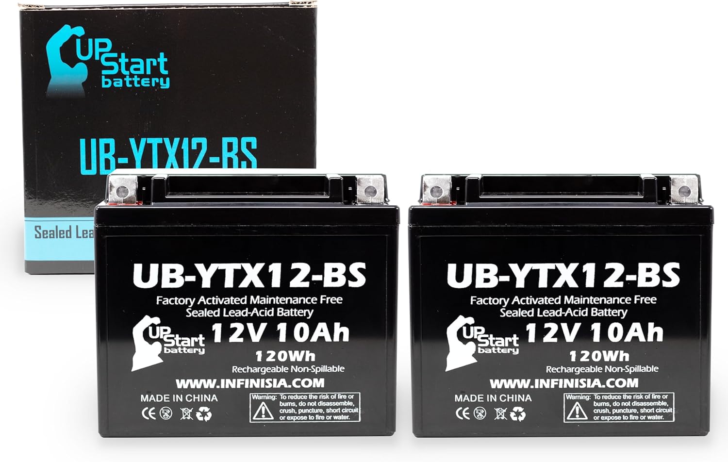 2-Pack Replacement for 1997 Honda VFR750F 750 CC Factory Activated, Maintenance Free, Motorcycle Battery - 12V, 10Ah, UB-YTX12-BS