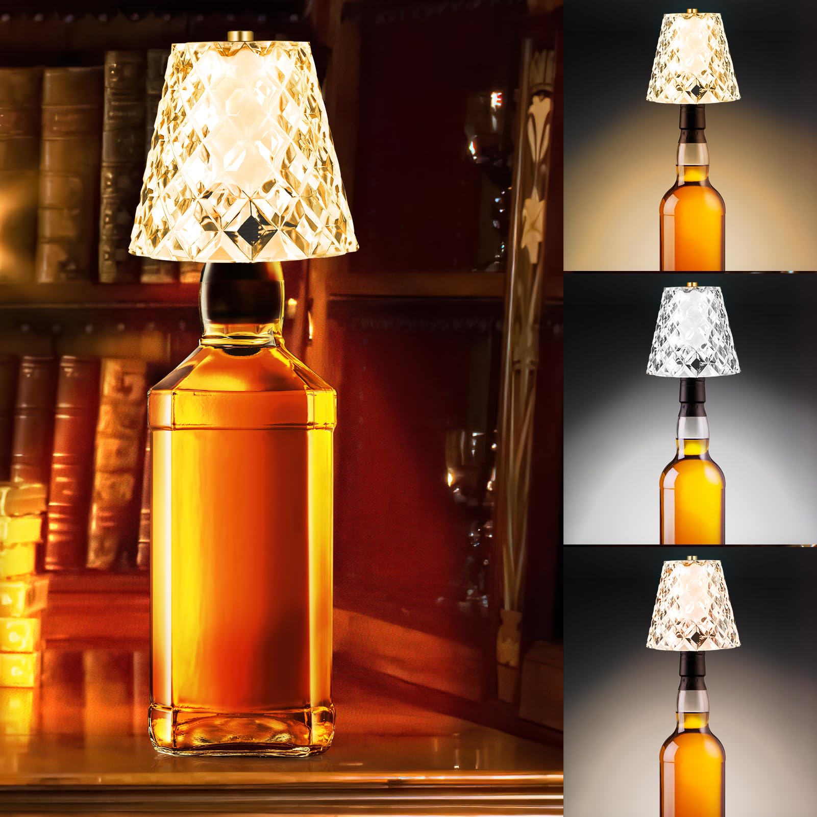 Welltop Wireless Bottle Lamp, Crystal Clear Bottle Lamp Shade with