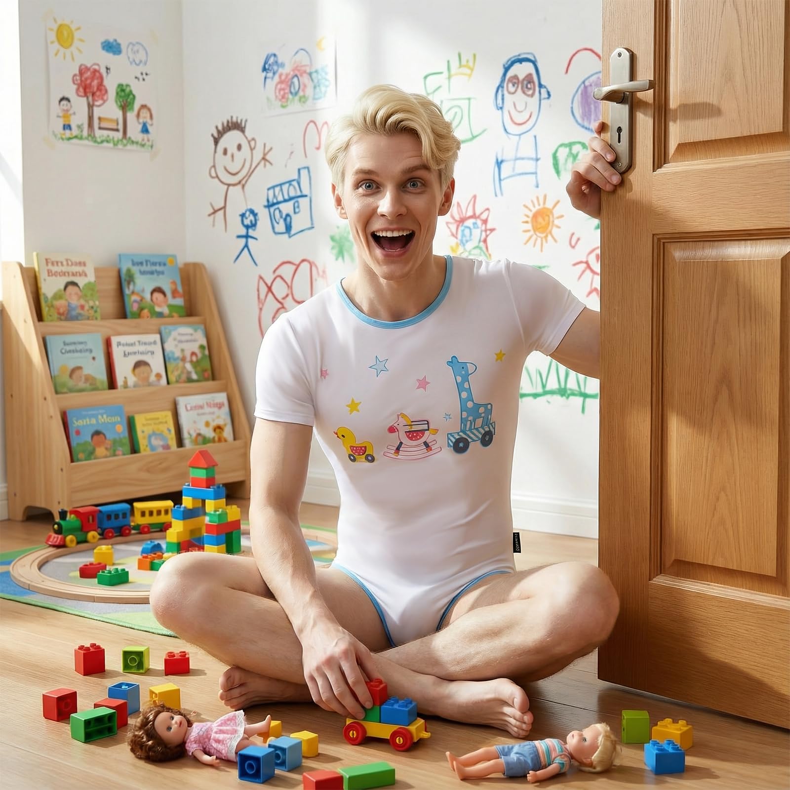 CutiePlusU Combinaison Homme en Coton à Boutons à l'entrejambe – Body Une-Pièce Adulte pour Homme avec Imprimé