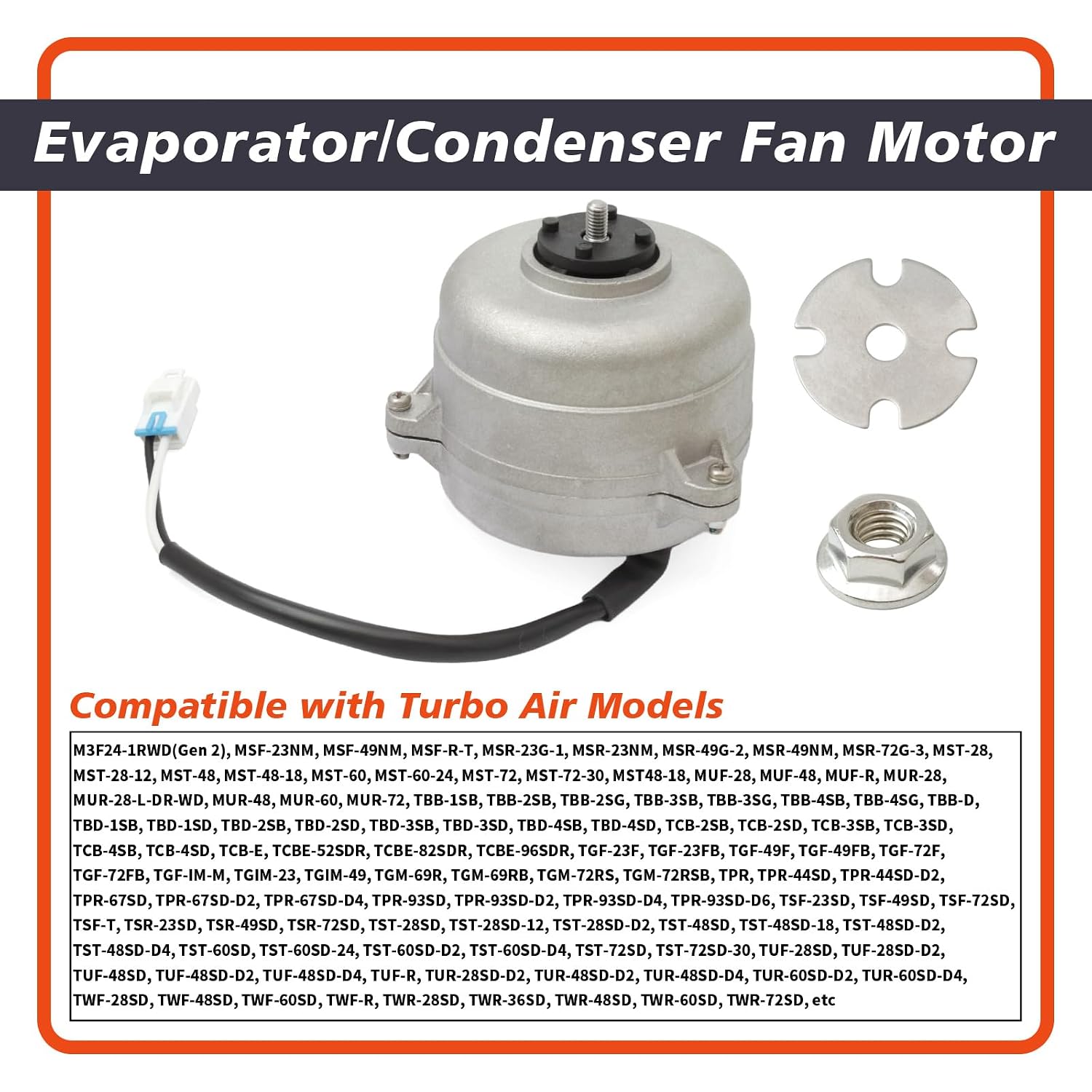 3963328120 Evaporator/Condenser Fan Motor 115V 60Hz 1600r/min A/C Condenser Motor Compatible with Turbo Air TBB-1SB TBB-2SB, Replace TRBA3963328120 02-70917 2-70917 MB02-70917 MB2-70917