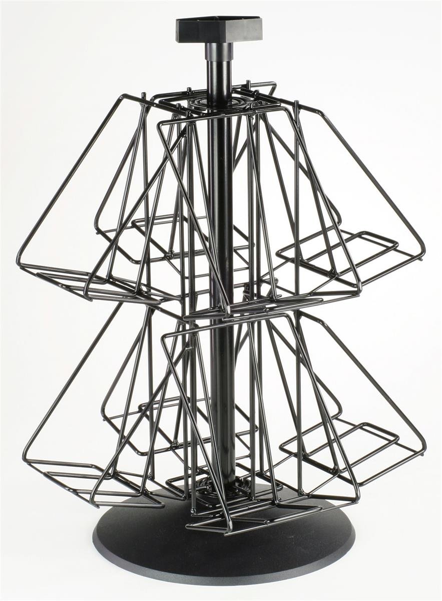 Rotating Display Rack with Eight Pockets for Countertop Use, 22 Inches Tall, Black Wire with Plastic Base and Sign Clip