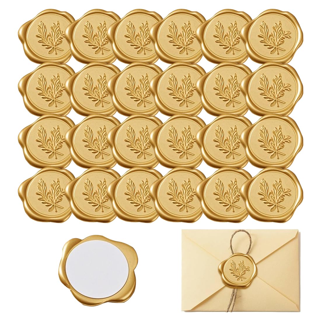 Sceau de Cire Autocollants Dorés 24 pcs, Cachet de Cire Autocollant Vintage pour Invitations Mariage