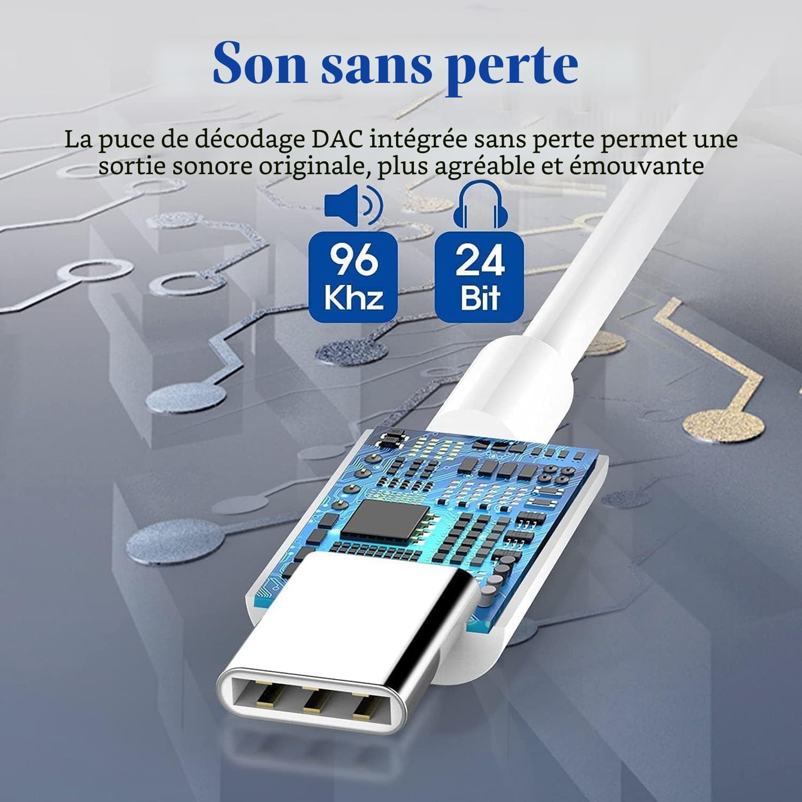 Apple MFi - Adaptateur USB-C vers prise 3,5 mm pour iPhone 16/15/15 Pro/Pro Max/Plus, câble type C pour Samsung Galaxy S23/S22/S21 Ultra, MacBook, Note (blanc)