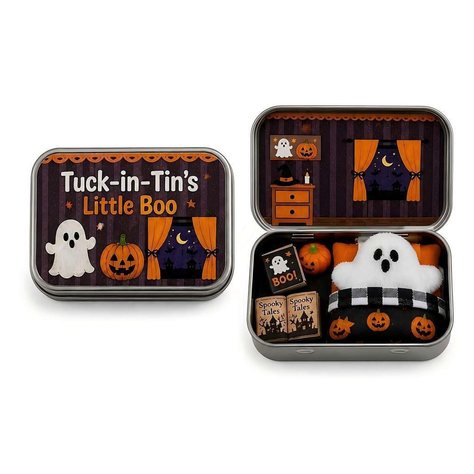 Halloween Mini Ghost Tin Box Set, Spooky Collectible Novelty in Box E#