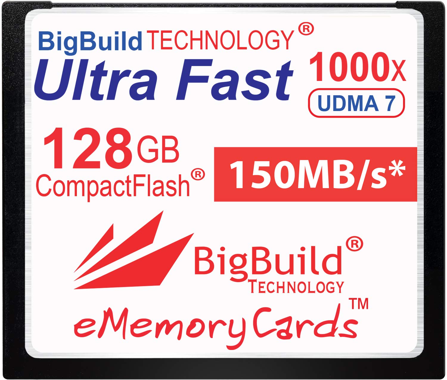eMemoryCards 128GB Ultra Fast 150MB/s CompactFlash Speicherkarte kompatibel mit Canon 10D/20D/30D/40D/50D/1D/1Ds/5Ds/7D Mark I/II/III/IV, Nikon D, Olympus E, Sony Alpha, Leica S Kameras