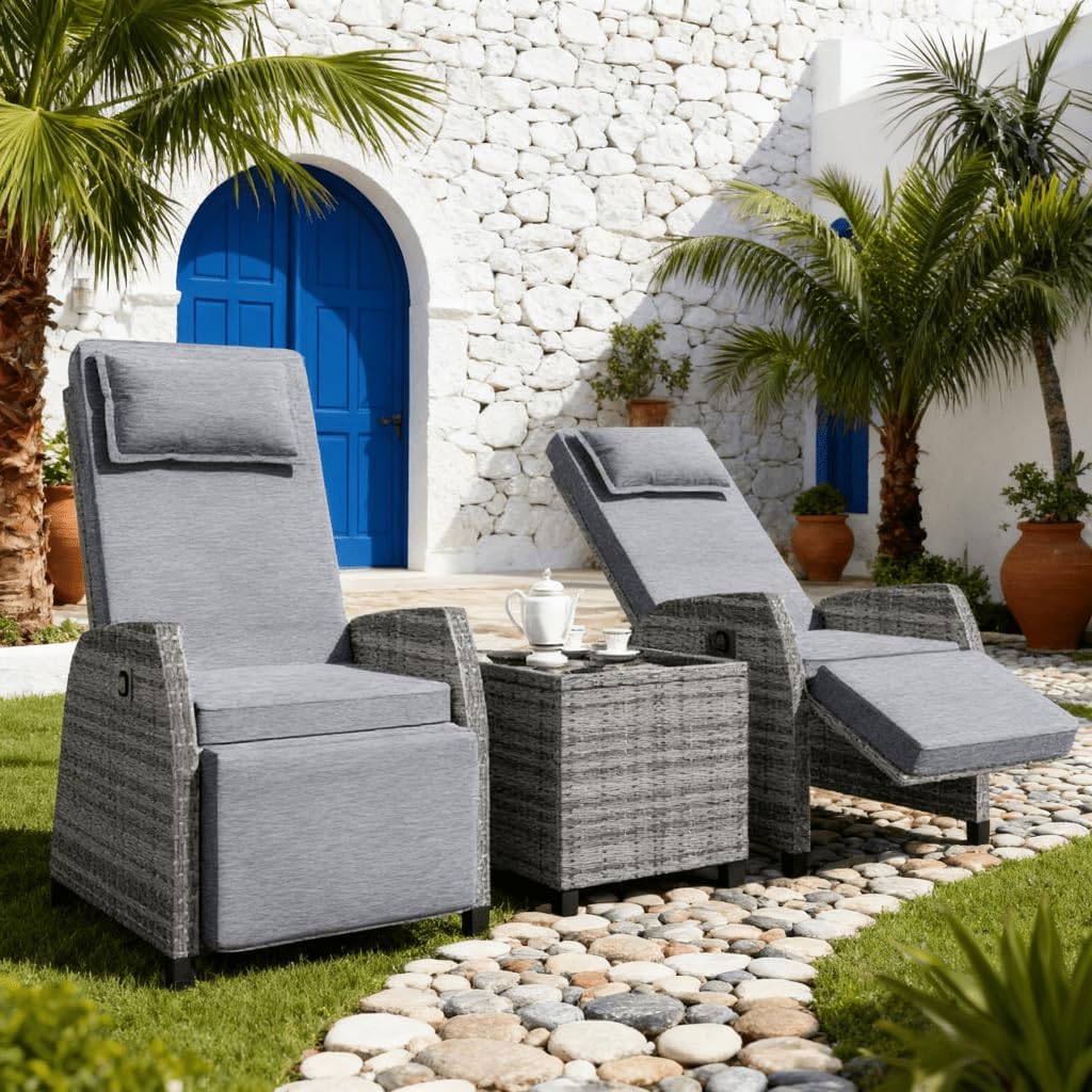 Outdoor 2-Person Rattan Set: Adjustable with Coffee Table - Perfect for Courtyard, Pool, Balcony