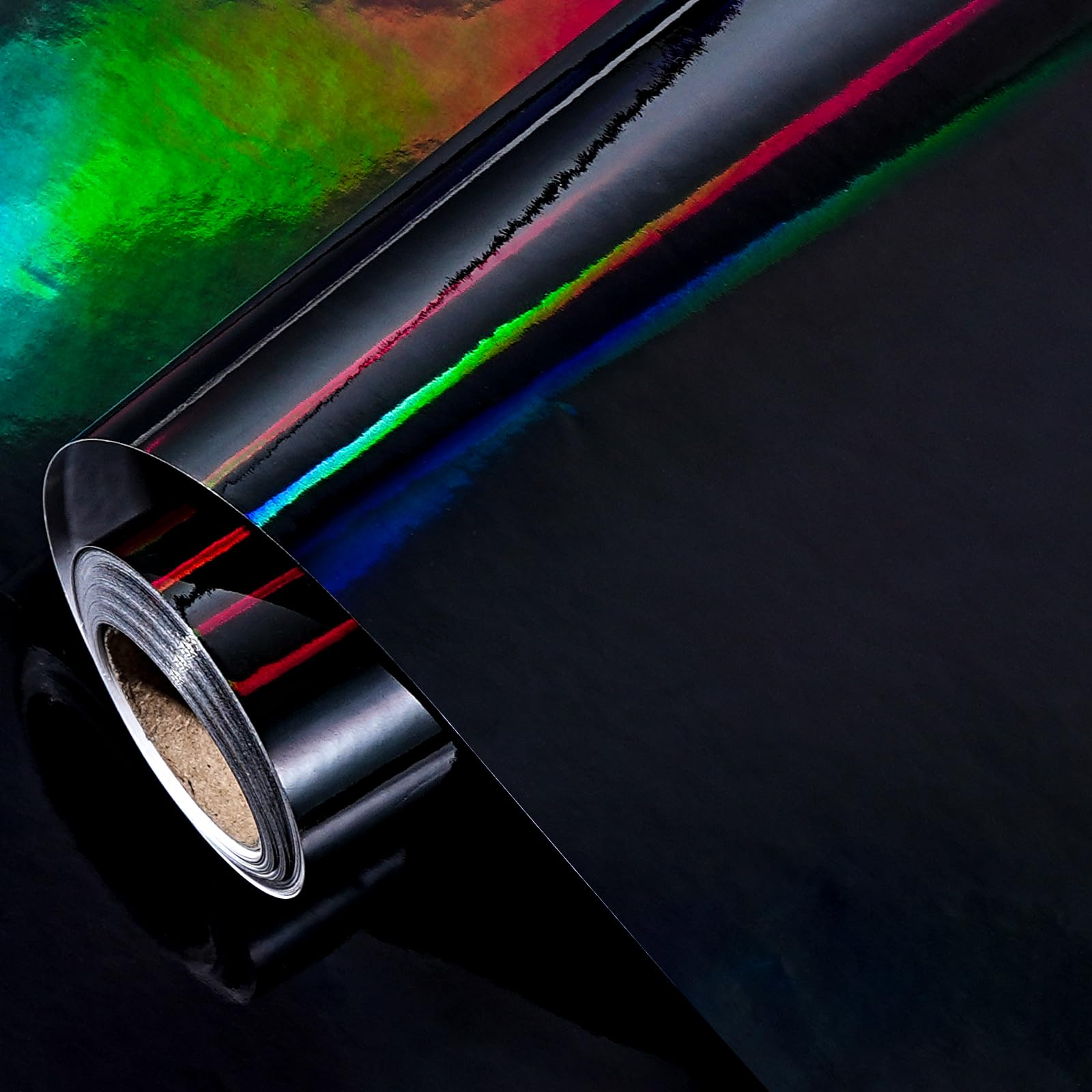LeZakaa Grand rouleau de papier cadeau holographique irisé pour anniversaire, Saint-Valentin, Halloween, fêtes de fin d'année, 76,2 cm x 10 m carré, noir