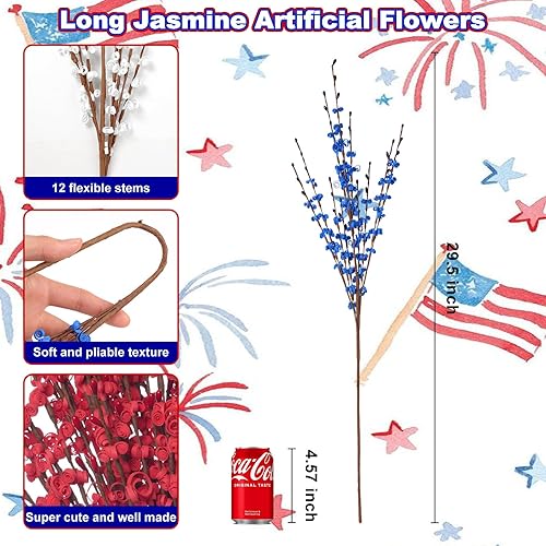 Miniatura 10 de 10 piezas de flores artificiales de 30 pulgadas de largo, jazmín de invierno, plantas de bayas, ramas secas para boda, hogar, oficina, fiesta,