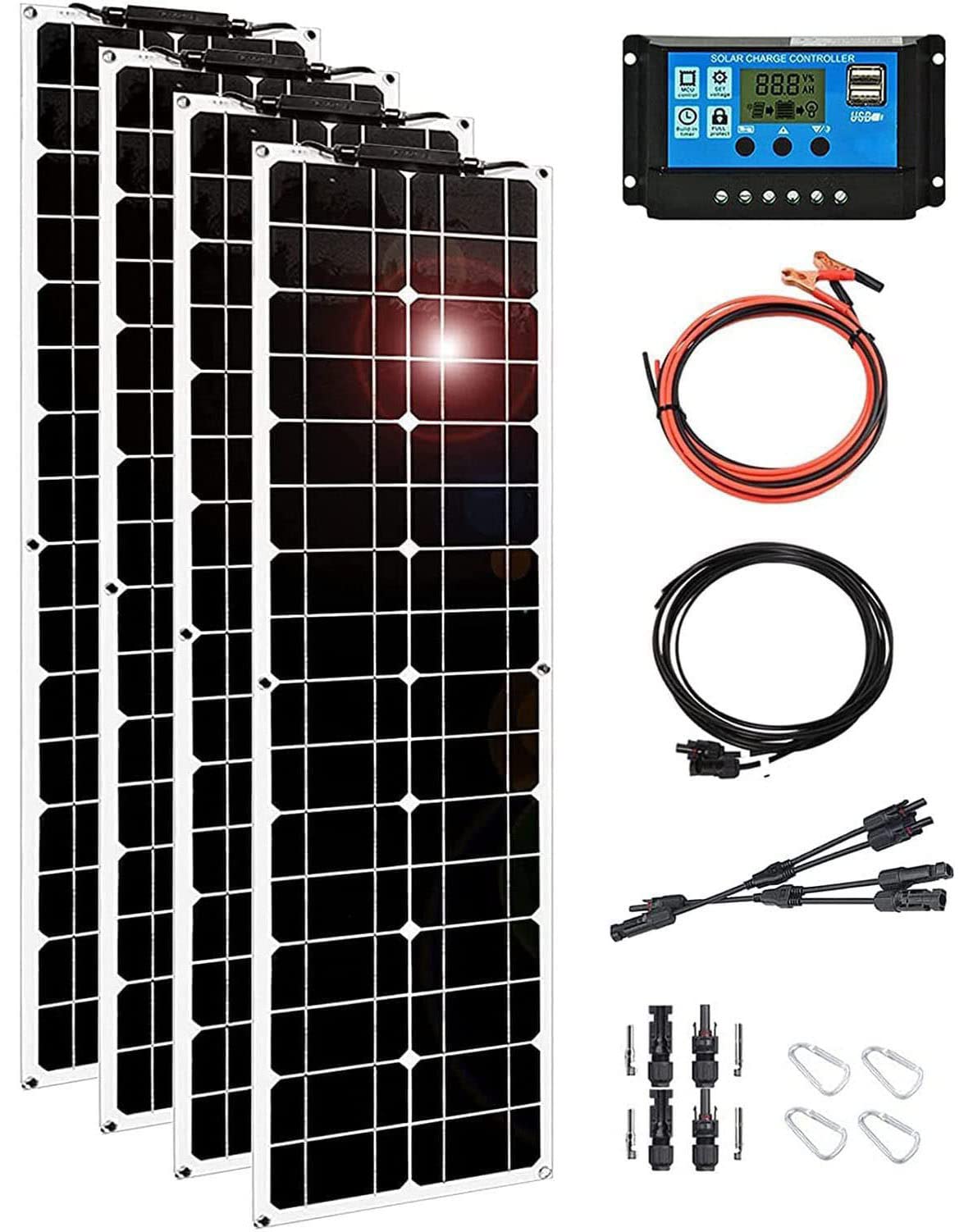 Panel solar flexible de 200W/400W/800W para autocaravanas, kit solar monocristalino de alta eficiencia, resistente a la intemperie y flexible para autocaravanas, barcos, remolques, caravanas(800w)