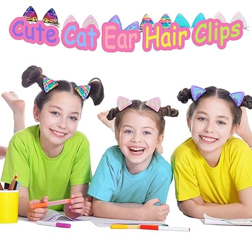 Miniatura 5 de 12 pinzas para el pelo de orejas de gato para niñas, pasadores de pelo para niños, lindas pinzas para el pelo de orejas de gato brillantes con