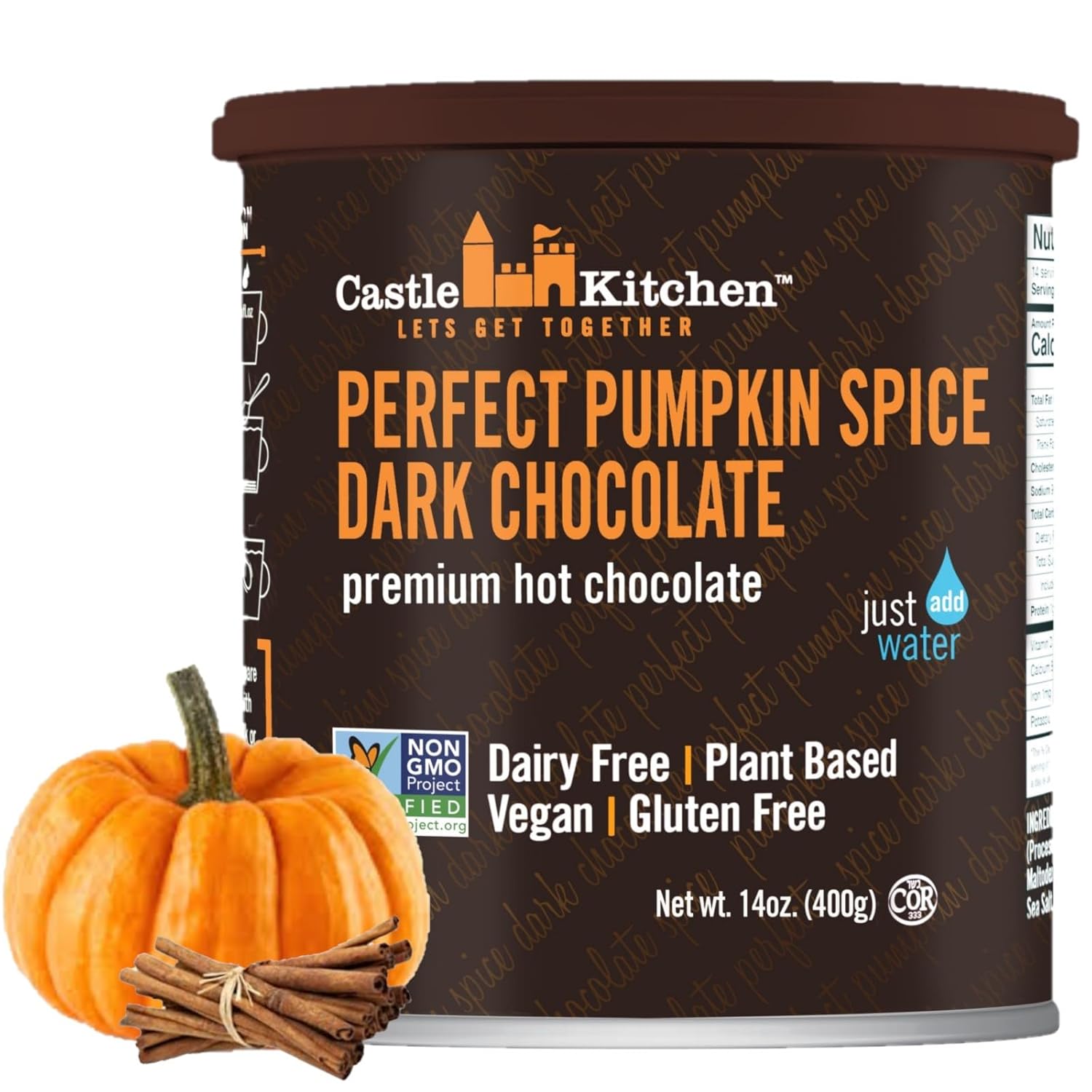 Castle Kitchen Sugar Free Double Dutch Dark Hot Chocolate (6 Pack) Premium Plant Based, Dairy Free, Gluten-Free, Vegan Hot Coca Mix - Just Add Water - 14 oz Can