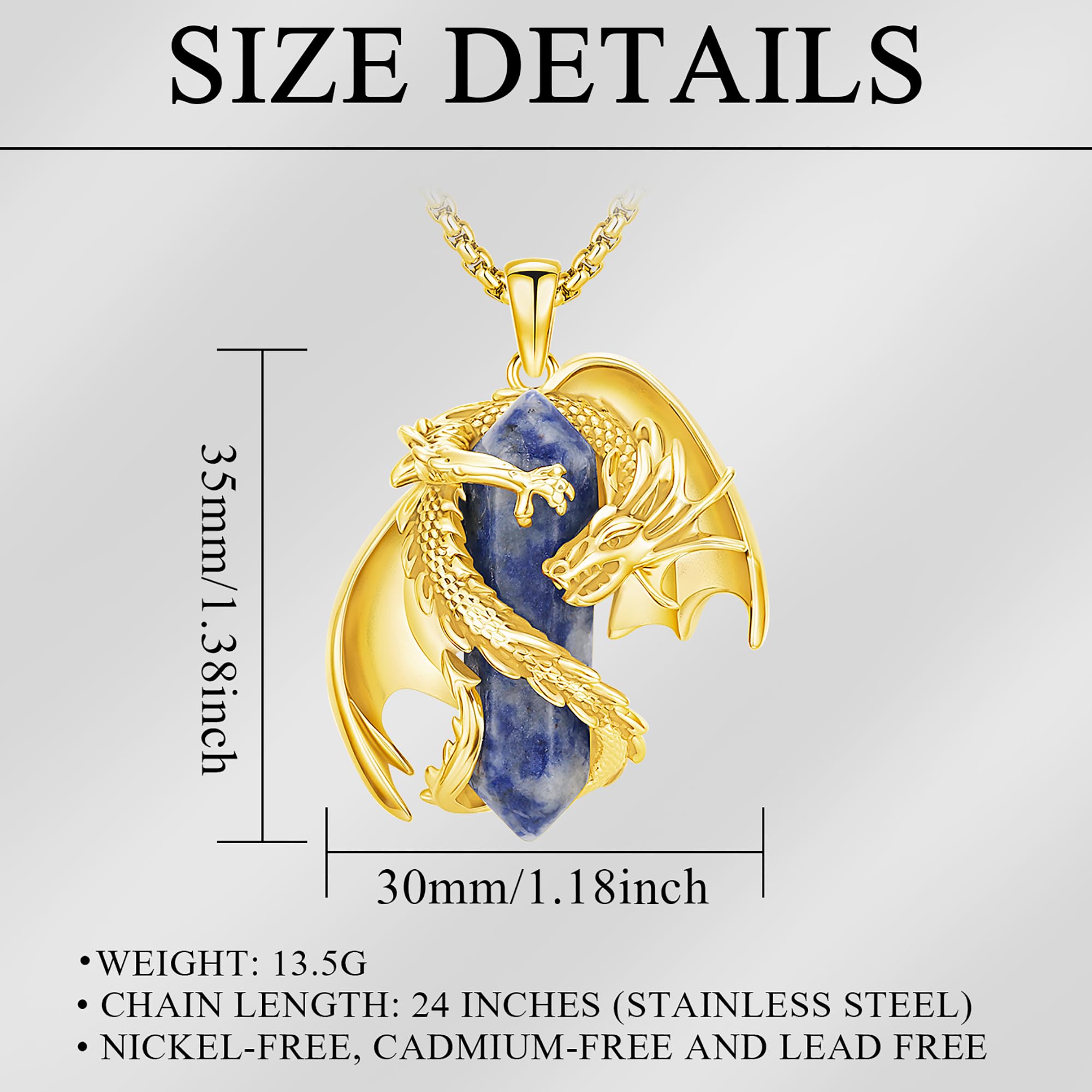 Drachen Kette Wikinger Drache Kristall Anhänger Heilkristall Halskette Gothic Naturkristall Schmuck Geschenk für Herren Damen Kristallkette