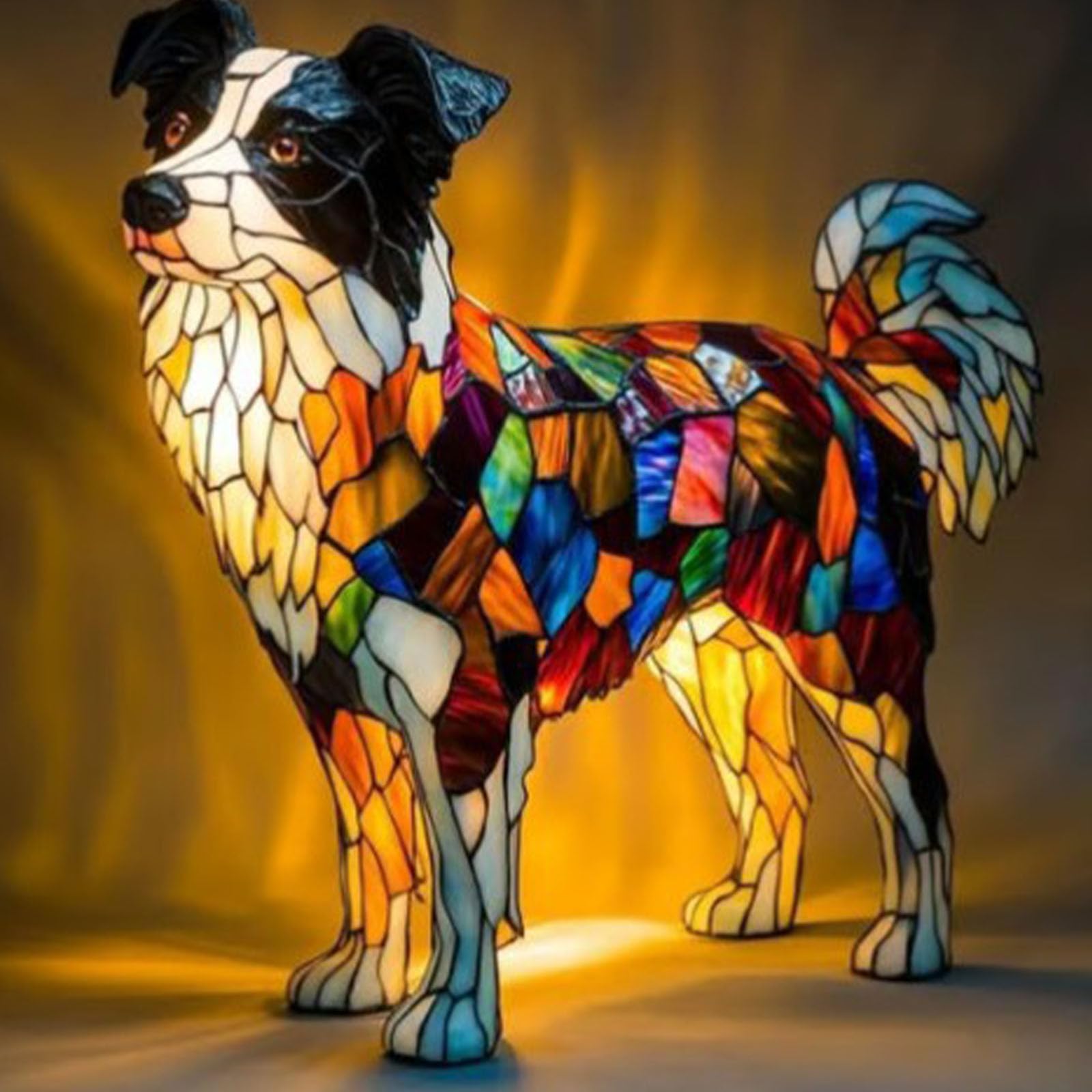 Stained Dog Lamp, Dogs Stained Resin Tabletop Night Light with Stained Glass Glow, USB Powered for Bedrooms, Desks and Living Rooms(Border Collie)