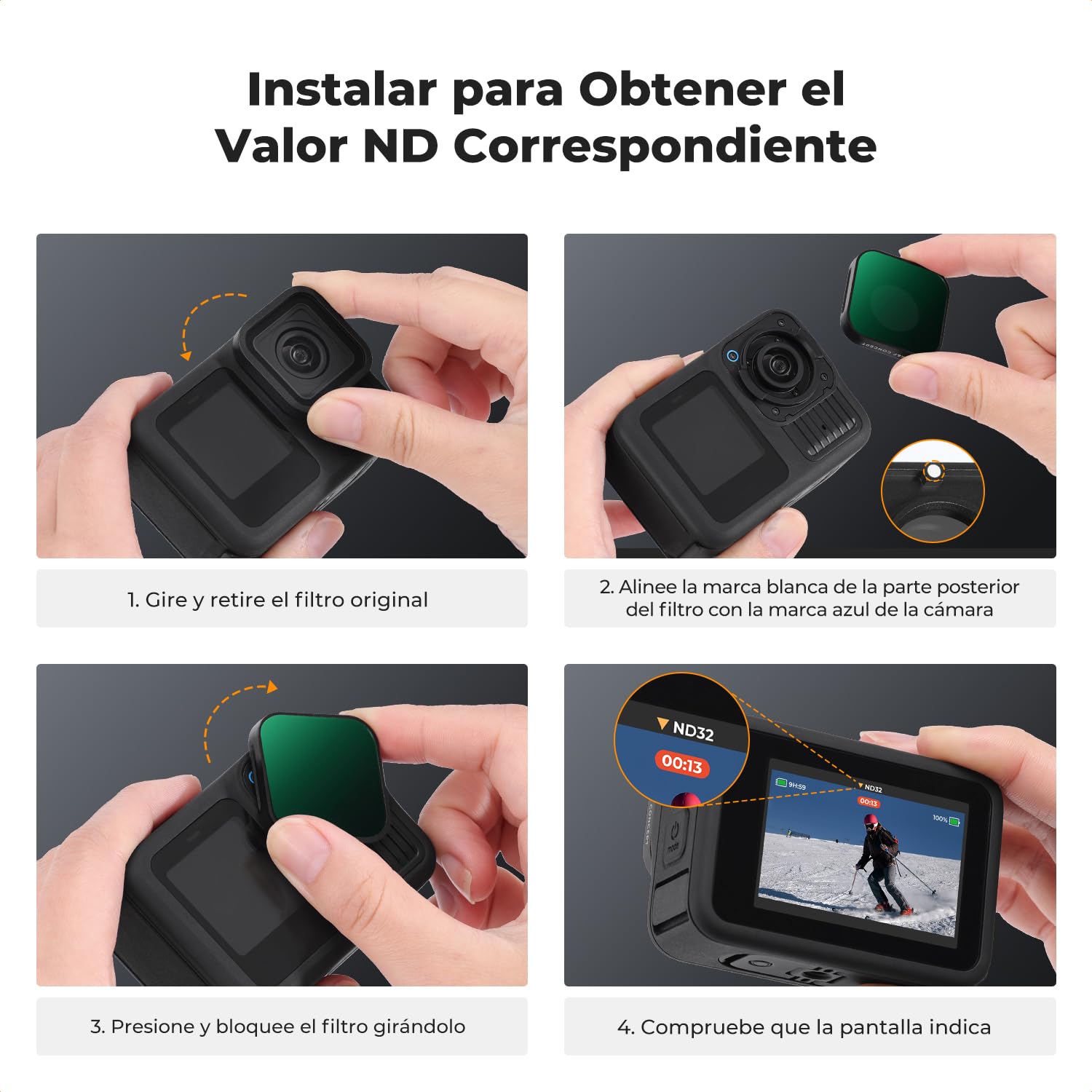 K&F Concept ND Filtro Compatible con GOPRO Hero 13 12 11 10 9, ND Filtro ND8, ND16, ND32, ND64 Compatible con Cámara GoPro Hero 13/12/11/10/9 Black con 28 Capas Nano Revestimiento