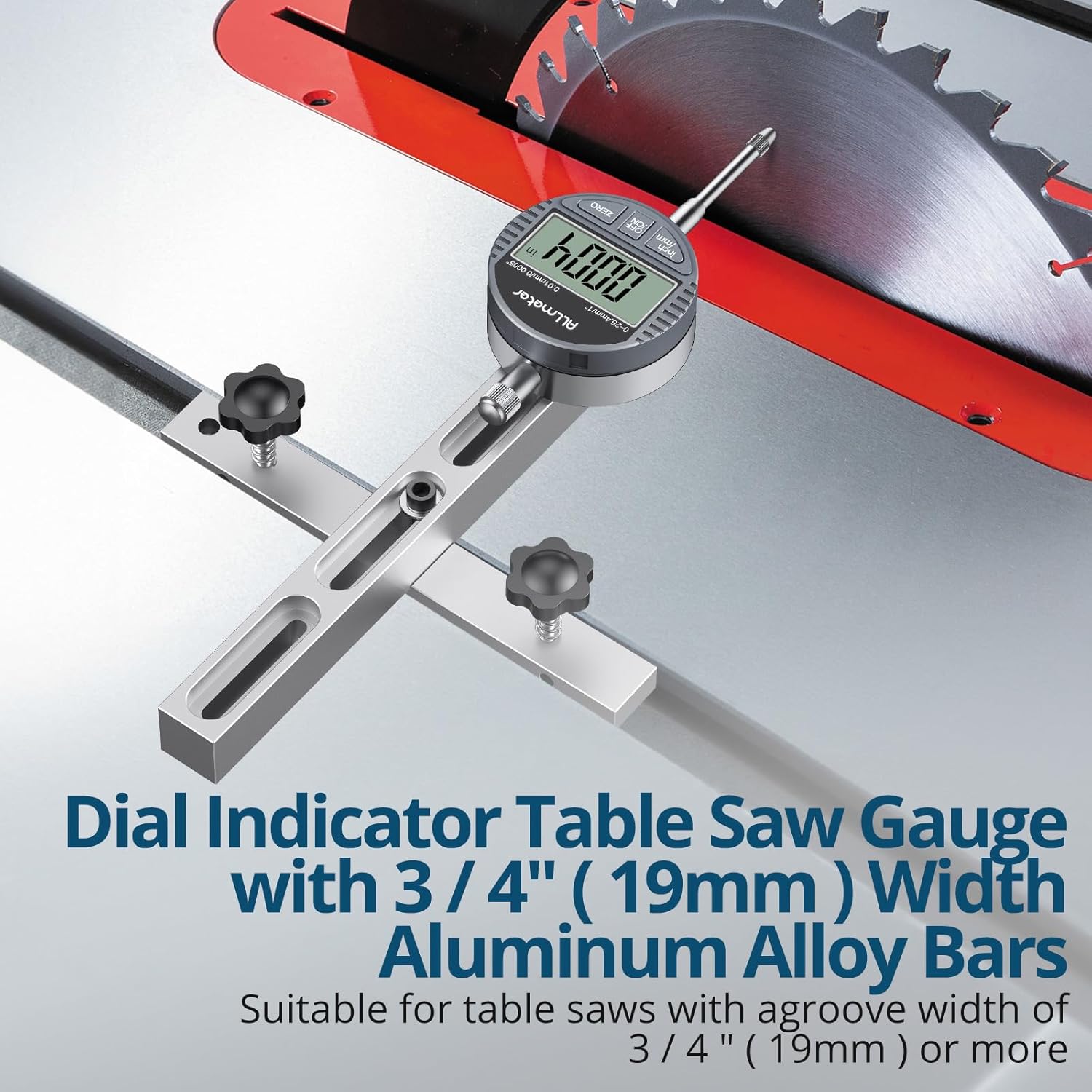 Digital Table Saw Gauge with Dial Indicator 0-1 Inch Range,CNC Machined Aluminum Bar for Fence Alignment on Table Saws Bandsaws (Fits 3/4" or 19mm Groove Width)
