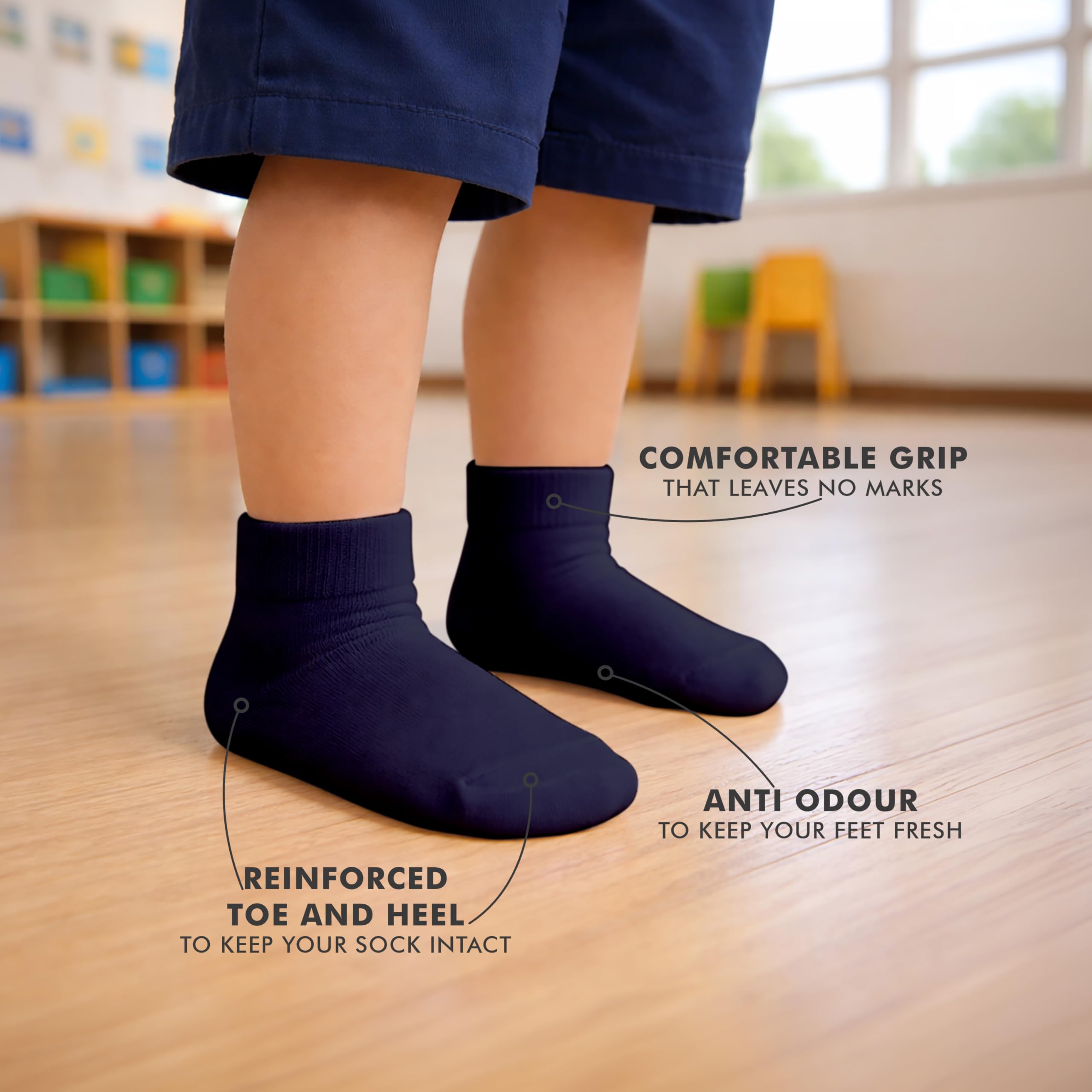 Supersox Ankle Length School Uniform Socks for Kids | Breathable Cotton | Anti-Odour & Moisture Absorbent | Durable Welt for All-Day Comfort | Navy Blue | 11 to 12 Years | Pack of 5 1