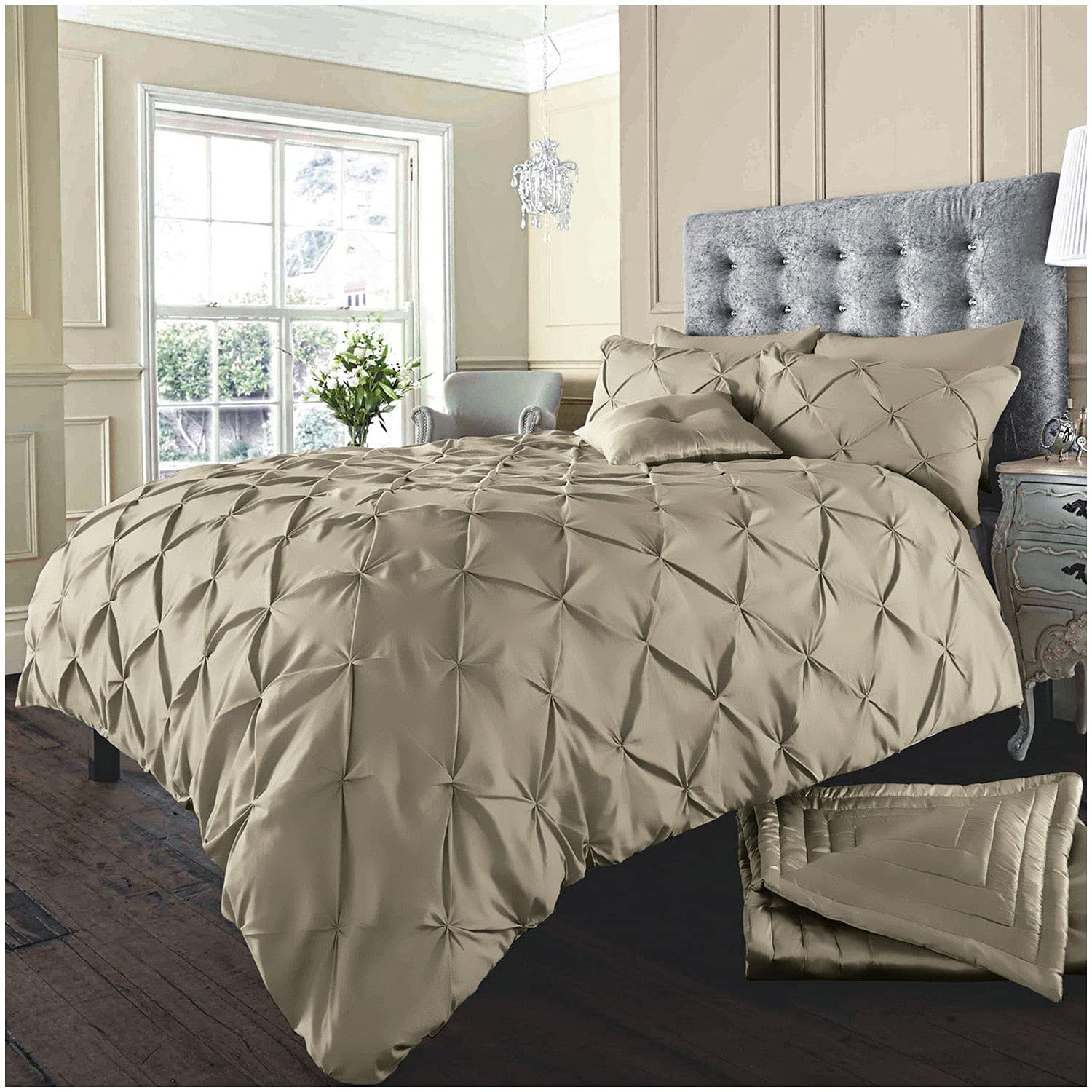 Gc Gaveno Cavailia Latte Pintuck Duvet Cover, Polycotton Pleated Bedding Bed Set, Double