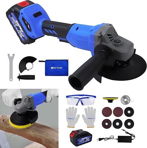 Amoladora angular inalámbrica de 4.921 in con batería y cargador, amoladoras eléctricas eléctricas sin escobillas con mango lateral izquierdoderecho