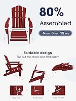 Vista 150 de KINGYES - Silla Adirondack plegable, sillas de patio de polietileno de alta densidad para todo tipo de clima, silla de césped con textura de madera