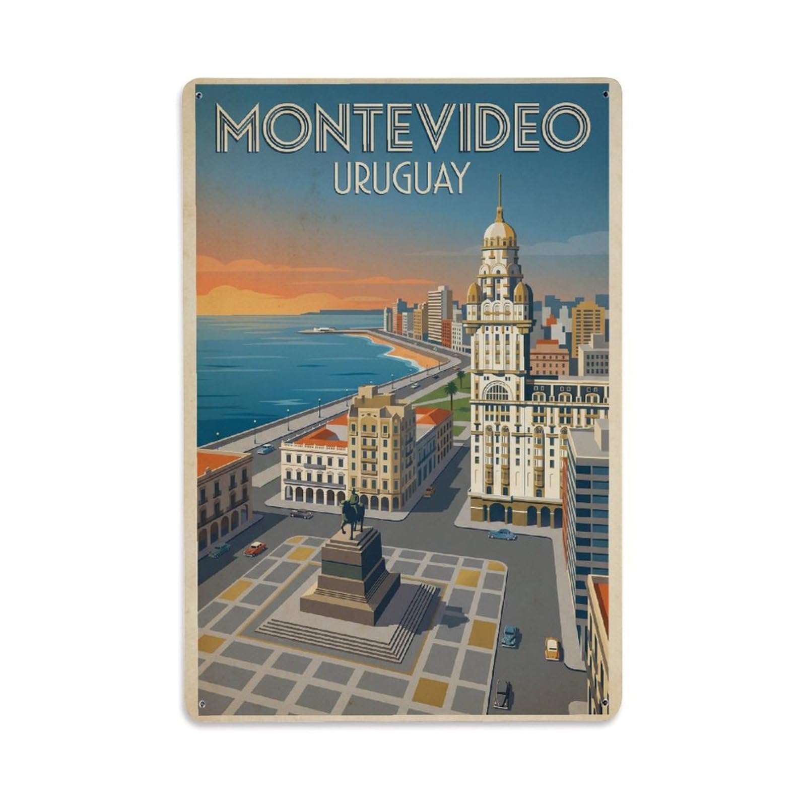 Vintage Travel Uruguay Montevideo Metal Tin Sign