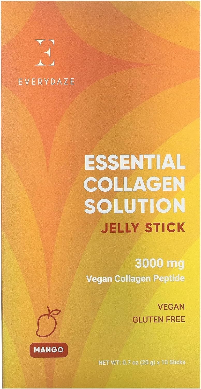 Essential Collagen Solution Mango Jelly Stick, 3000 mg Vegan Collagen Peptide, Vitamins & Minerals, On-The-Go Snack