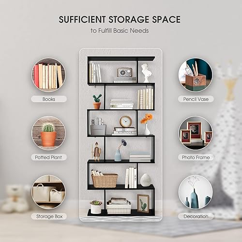 Miniatura 32 de Giantex Estantería geométrica blanca, de madera en forma de S, 6 niveles, moderna, independiente, decorativa, para dormitorio, sala de estar