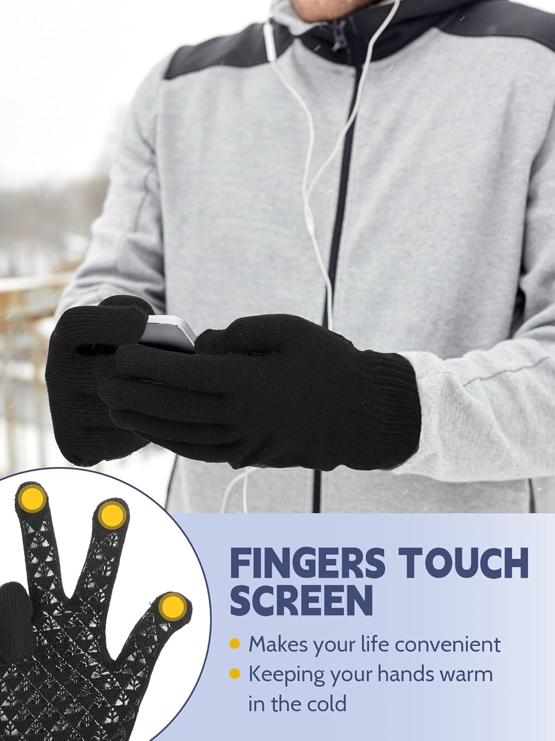 Liitrsh 12 Pcs Winter Beanie Hat and Touchscreen Gloves Set for Men and Women - Fleece Lined Knit Skull Cap and Thermal Gloves for Cold Weather Outdoor Sports
