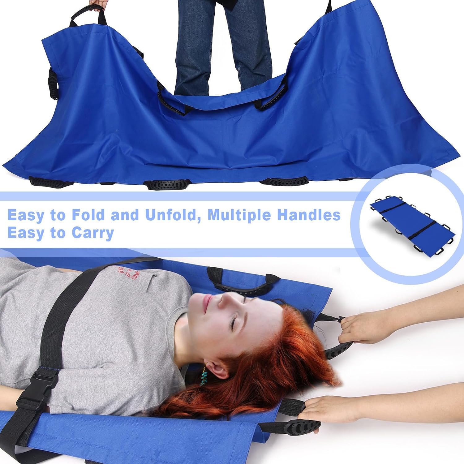 Brancard Souple Pliable, Brancard pour Grand Chien 12 PoignéEs, pour HôPital, Lieux De Sport, Ambulance, CivièRe MéDicale Fournitures De Soins pour Handicapés,Bleu