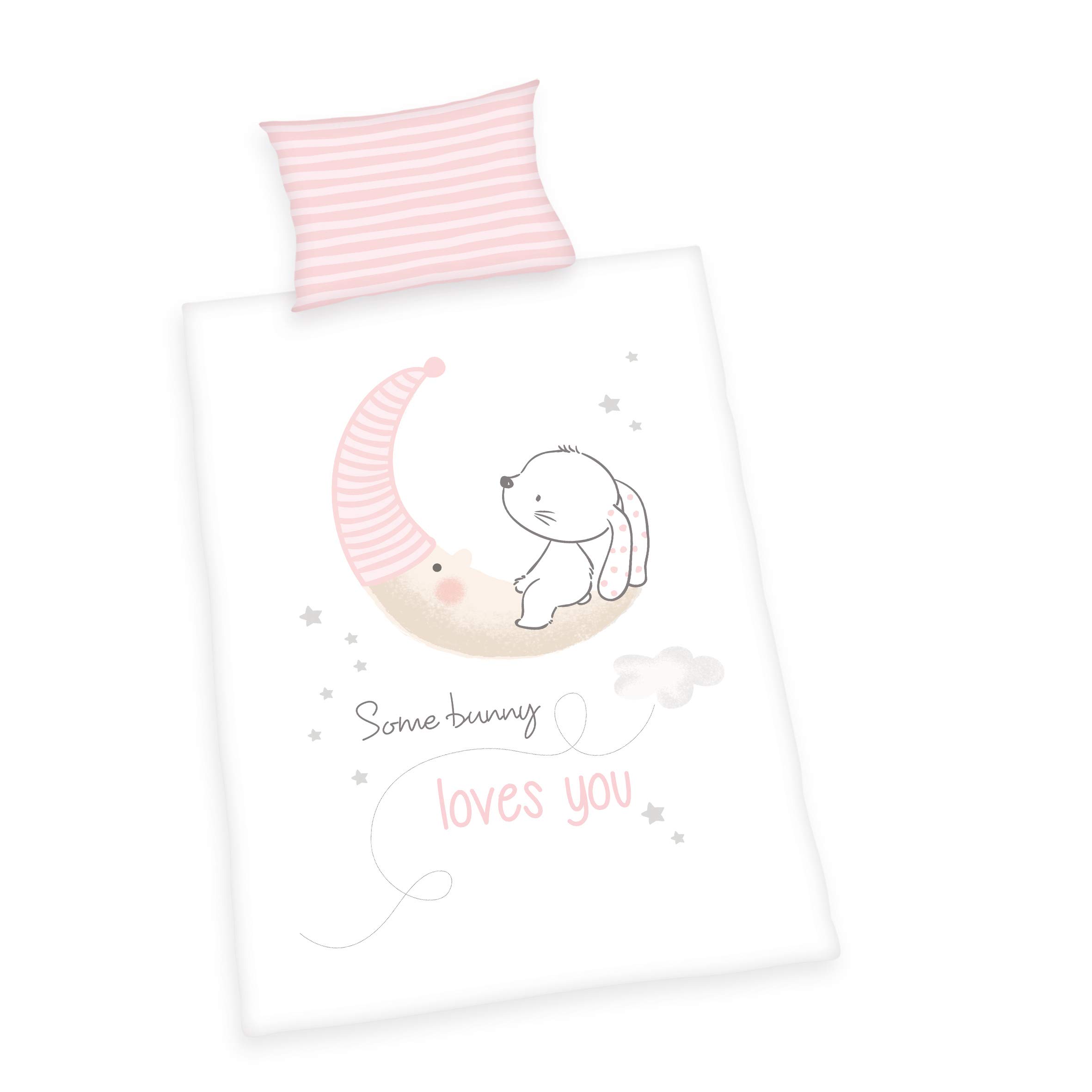 Herding Kleinkinder-Bettwäsche-Set, Little Bunny Wendemotiv, Bettbezug 100x135cm, Kopfkissenbezug 40x60cm, Baumwolle/Renforcé