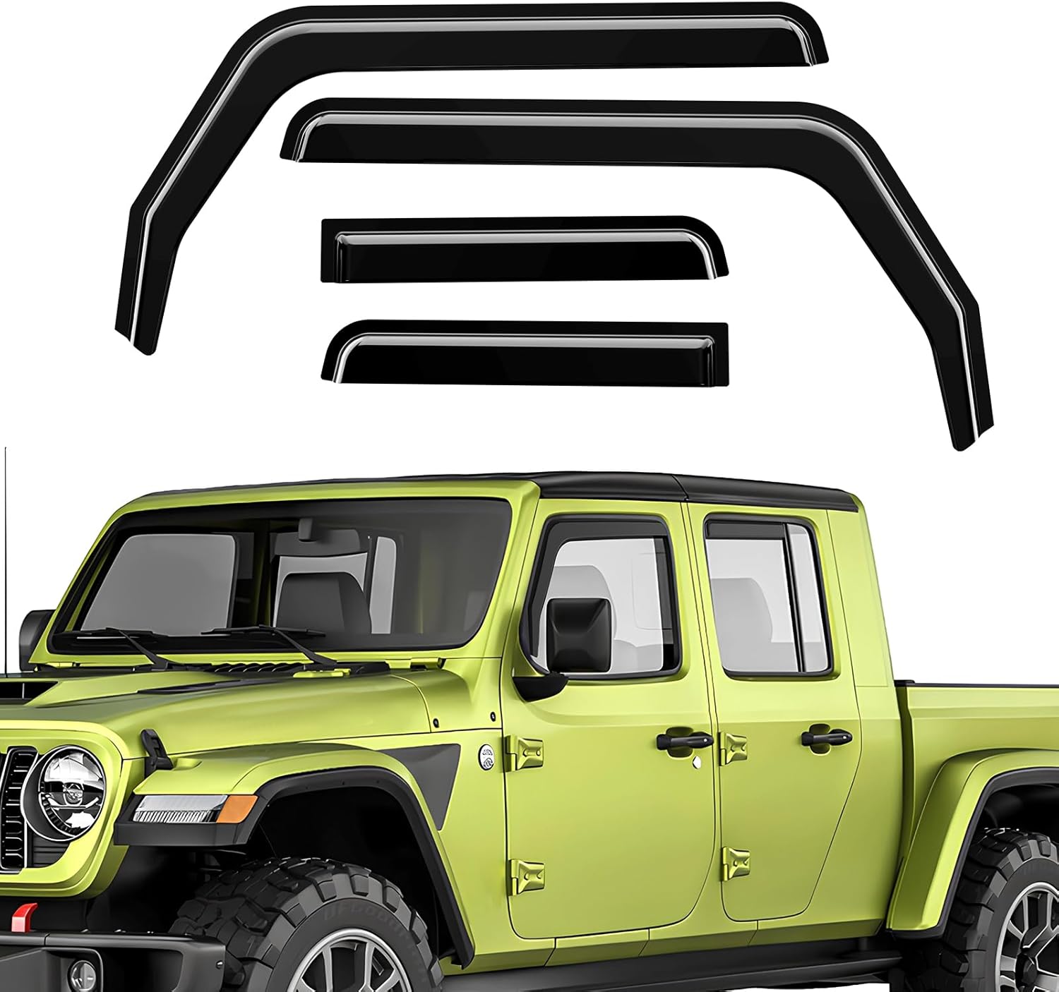 in-Channel Rain Guards Fit for Jeep Wrangler JL 2018-2025 Black Extra Durable Shatterproof Side Window Deflectors Fit for Jeep Gladiator 2020-2025, Window Visors, Wind Deflectors - 4 PCS