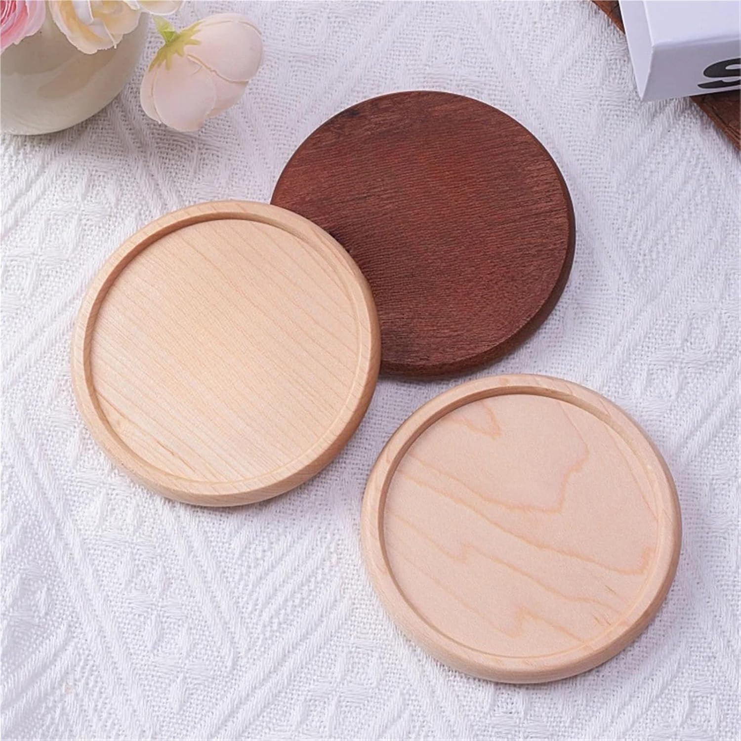 Drink Coasters 10PCS Solid Coaster Walnut Wooden Cup Pad Tea Coffee Mug Drinks Holder Tableware Decorative for Mugs and Cups,Office,Kitchen(Beech B)