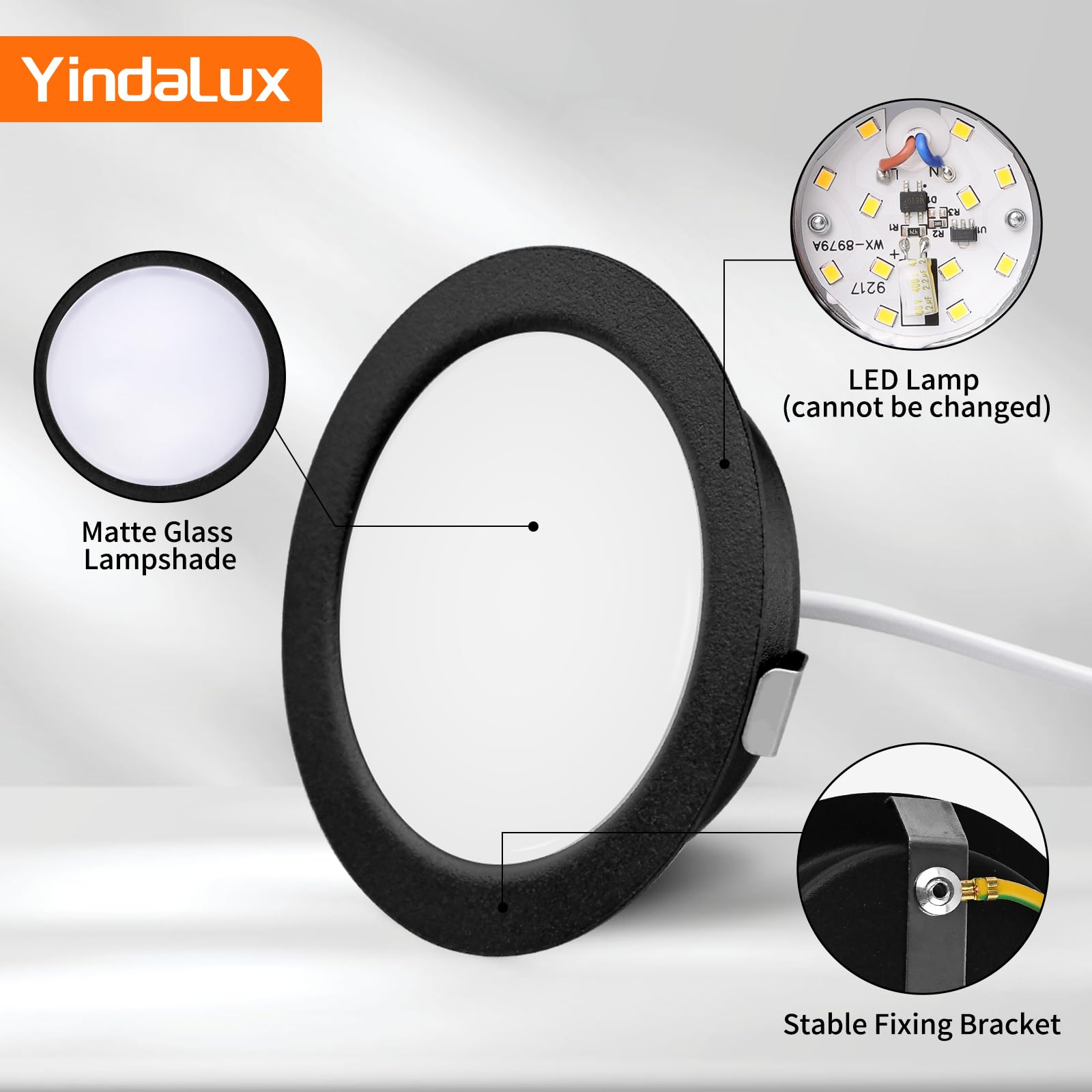YindaLux Set di 6 Faretti LED da Incasso per Cartongesso 230V 3W 3000K Caldo, 15mm Ultra Piatti Faretti da Incasso 300LM Apertura Soffitto 55-58mm, IP44 Faretti LED Soffitto Incasso, Nero