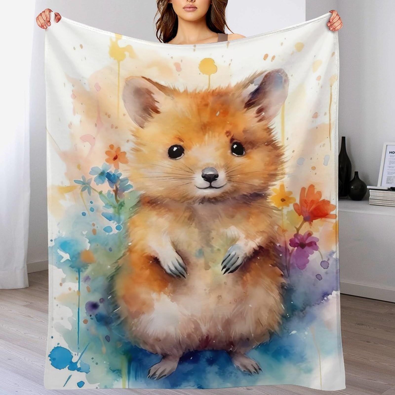 Quokka Throw Blanket Printed Throws for Kids Child Adults Soft Warm Flannel Blankets for Bed, Couch, And Travel （150×200cm）
