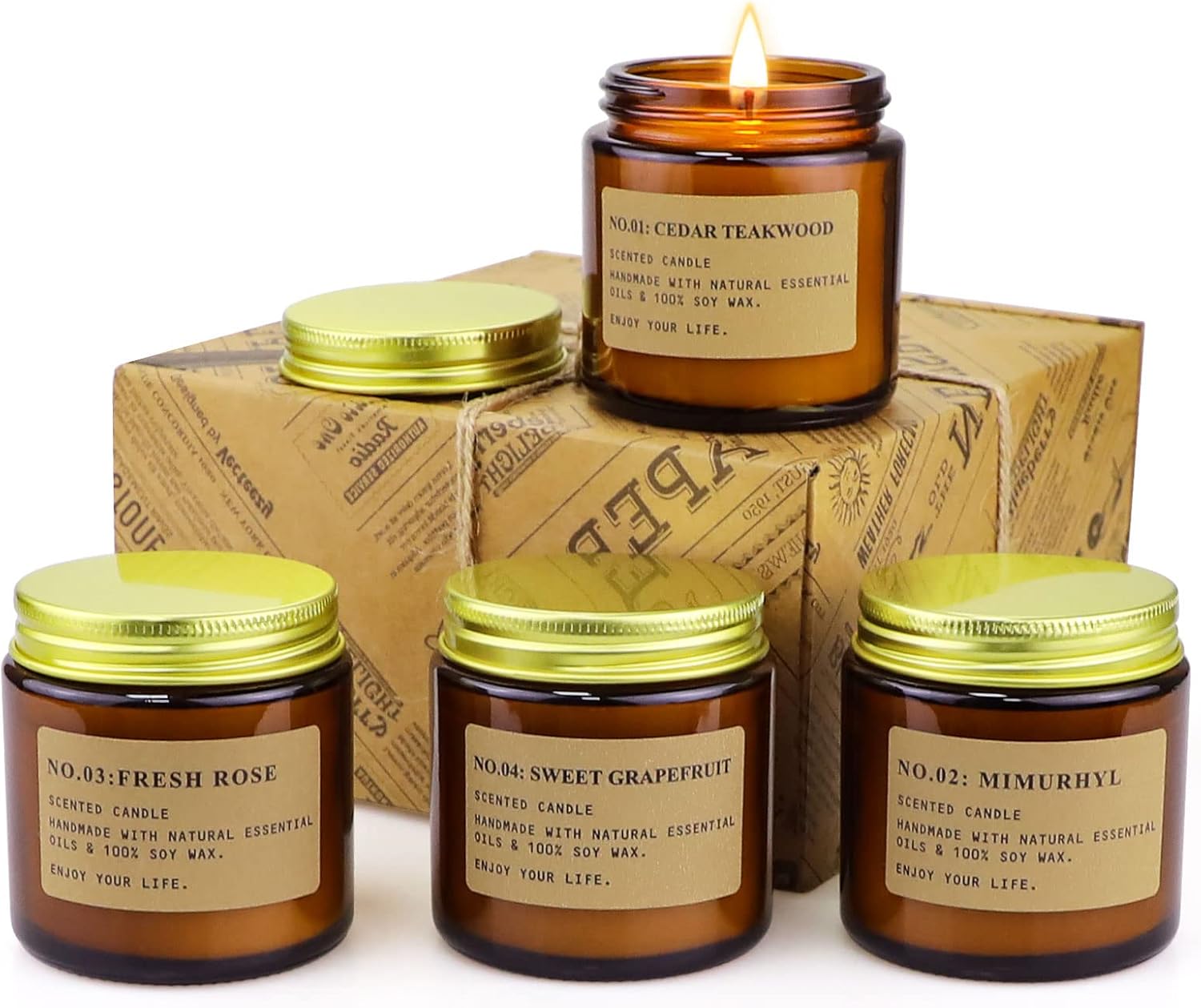 6 Pack Candles for Home Scented Aromatherapy Candle Gift Set for Women Soy Wax Long Lasting Amber Jar Candles Gift for Birthday Mother's Valentine's Day Present : Home & Kitchen